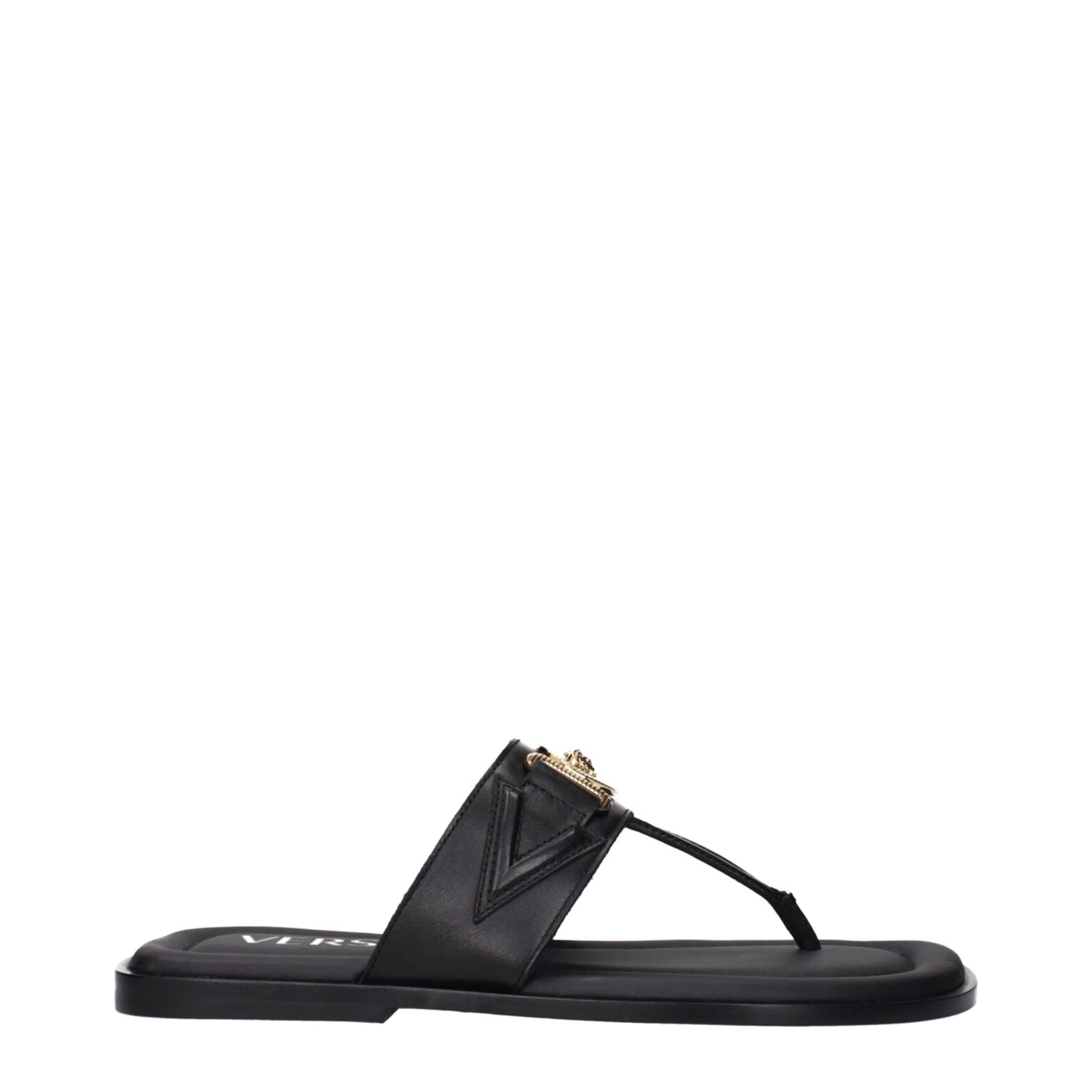 Versace - Black Leather Flip-Flop Sandals