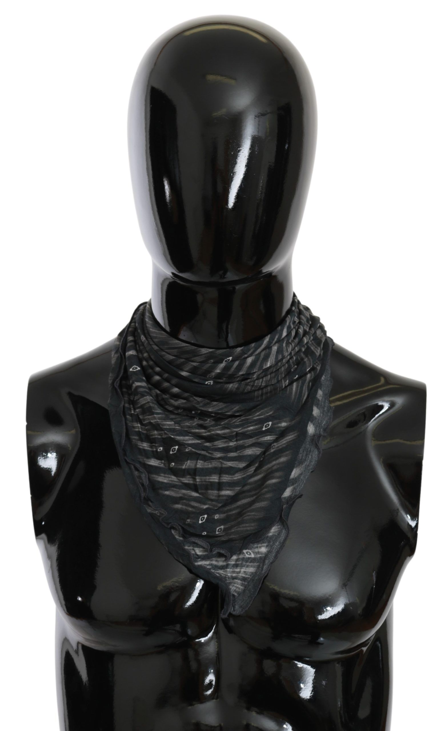 Costume National - Black Gray Viscose Foulard Branded Scarf