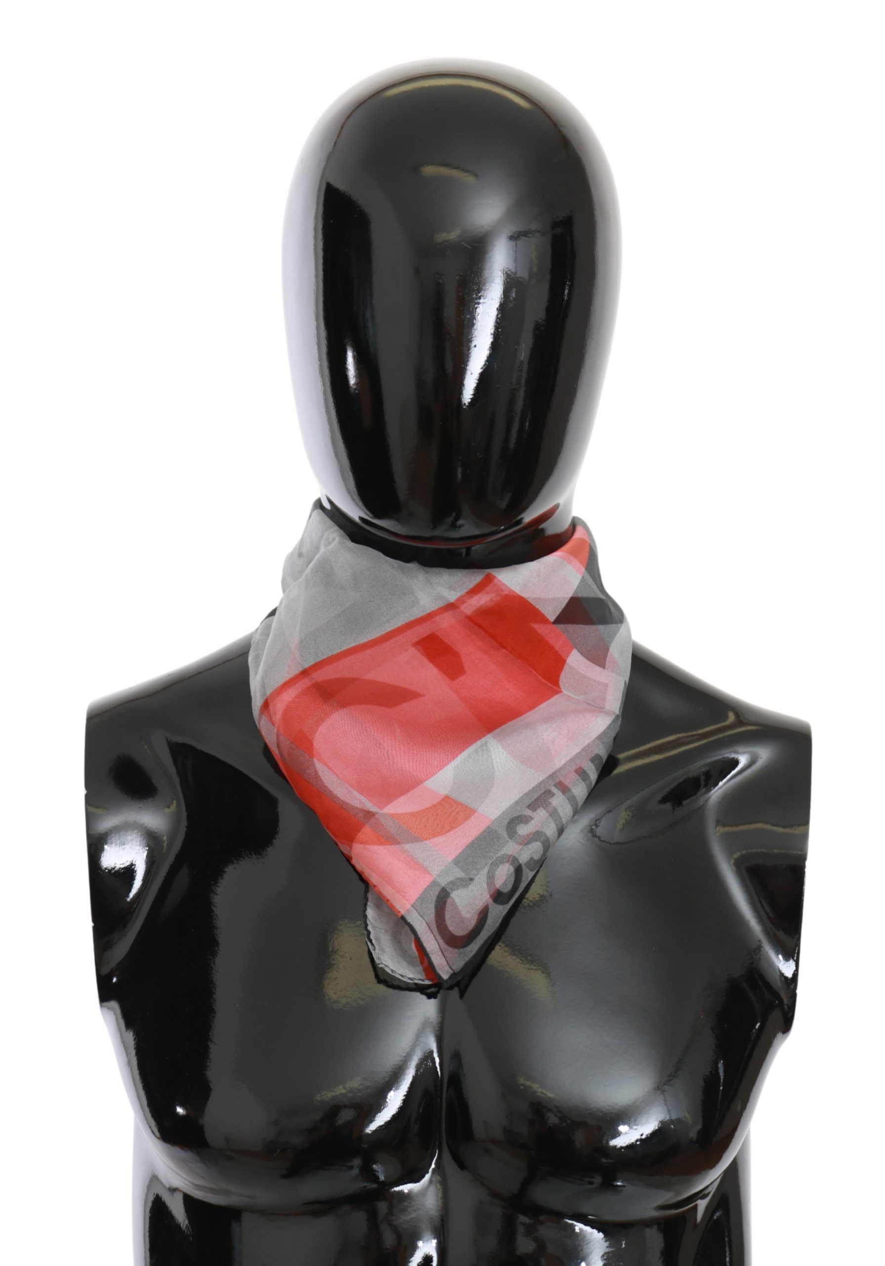 Costume National - Red 100% Silk Branded Gray Scarf