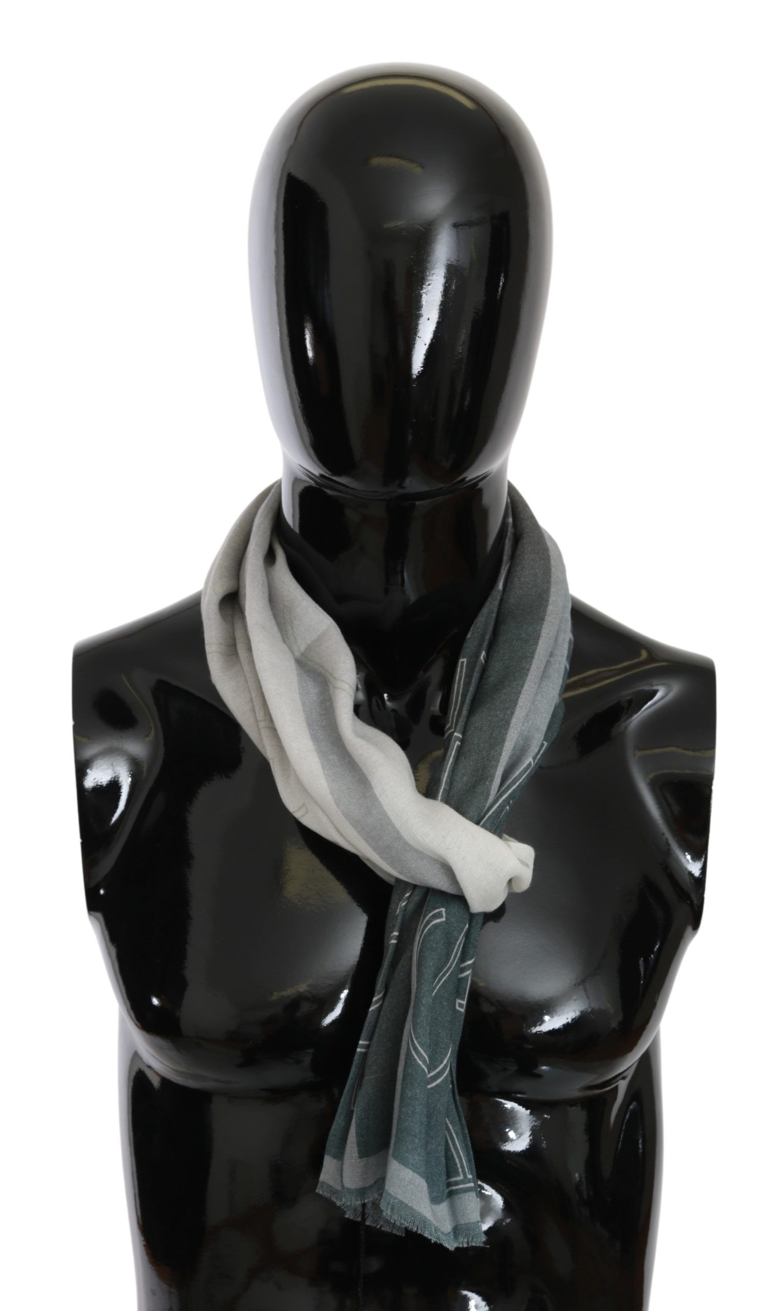 GF Ferre - Gray Wool Viscose Foulard Patterned Branded Scarf