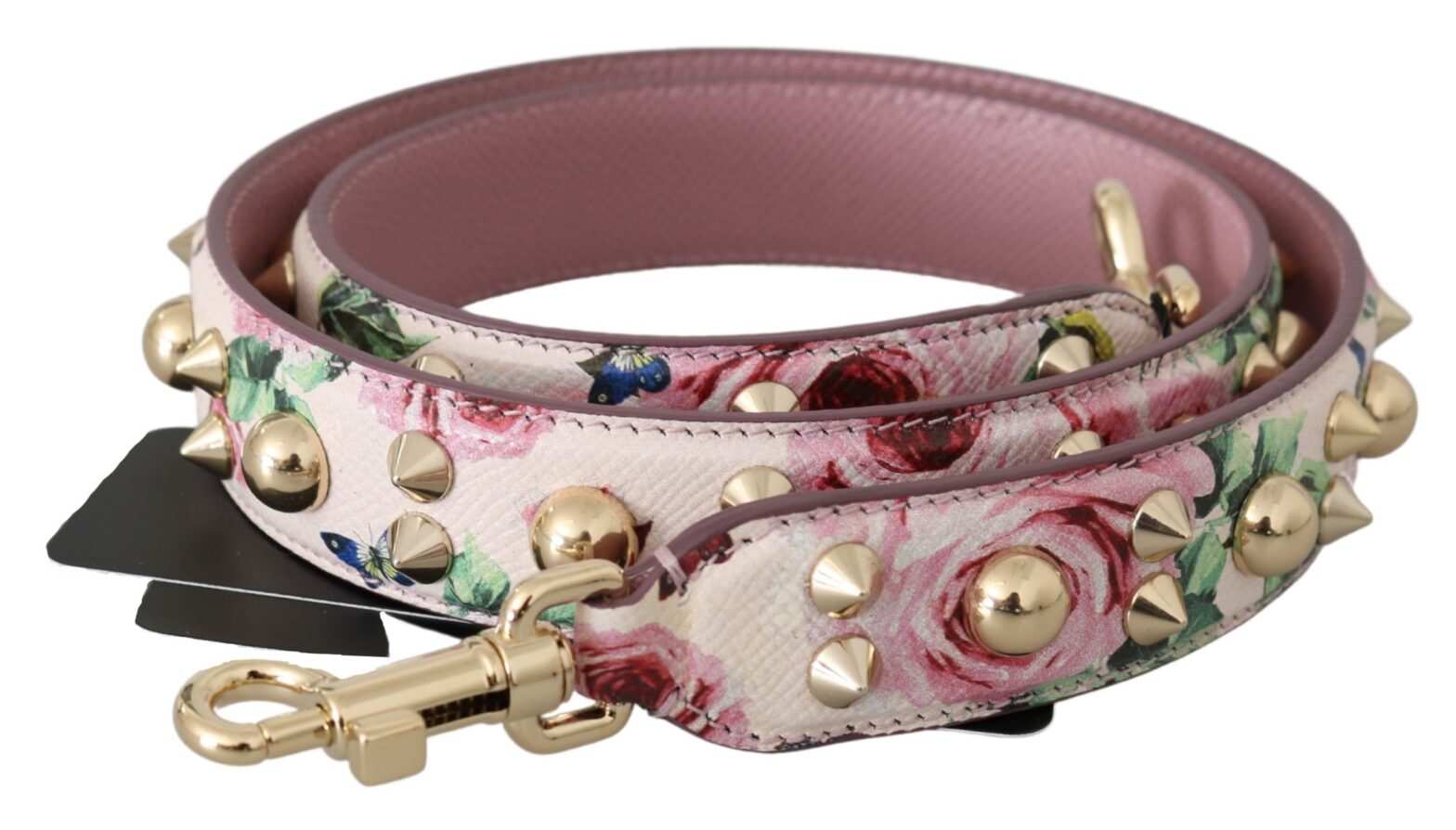 Dolce & Gabbana - Pink Floral Leather Stud Accessory Shoulder Strap