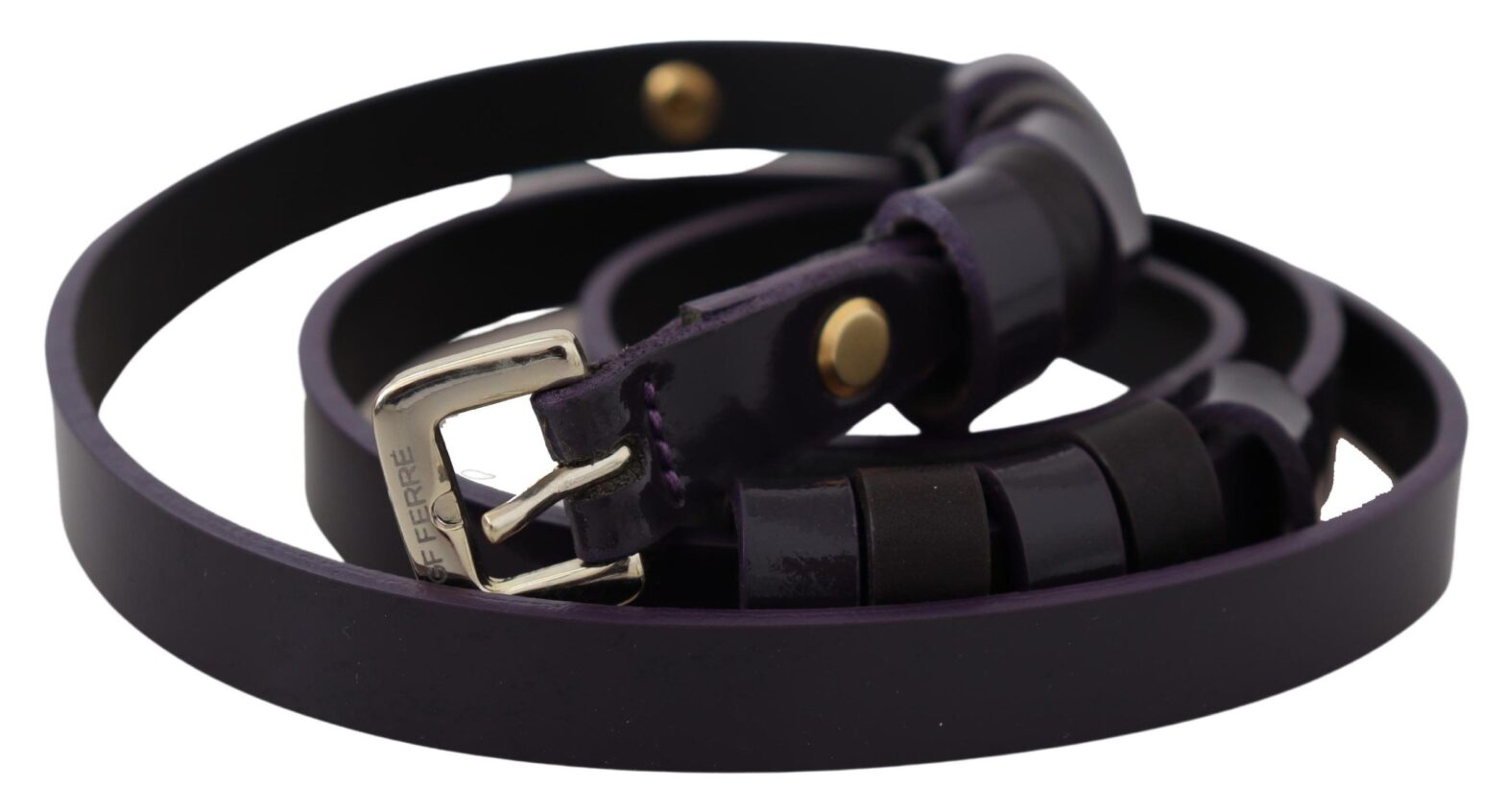 GF Ferre - Black Leather Thin Gold Metal Chrome Buckle Belt