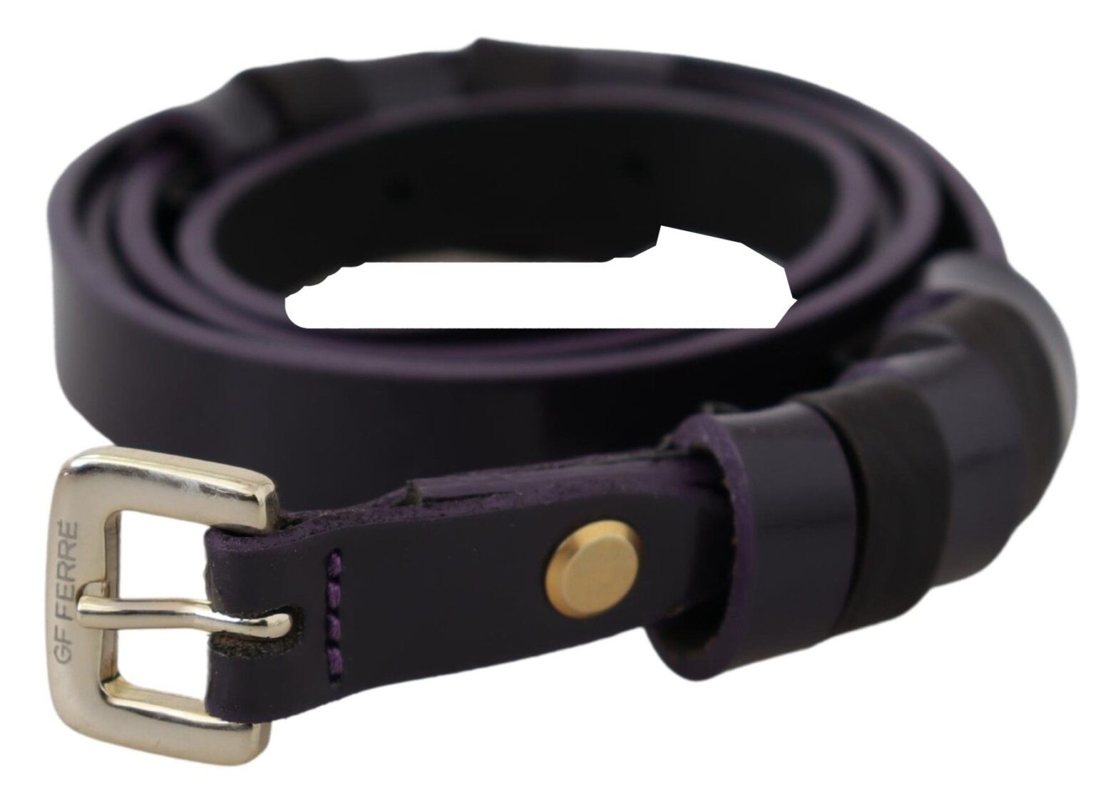 GF Ferre - Black Leather Thin Gold Metal Chrome Buckle Belt