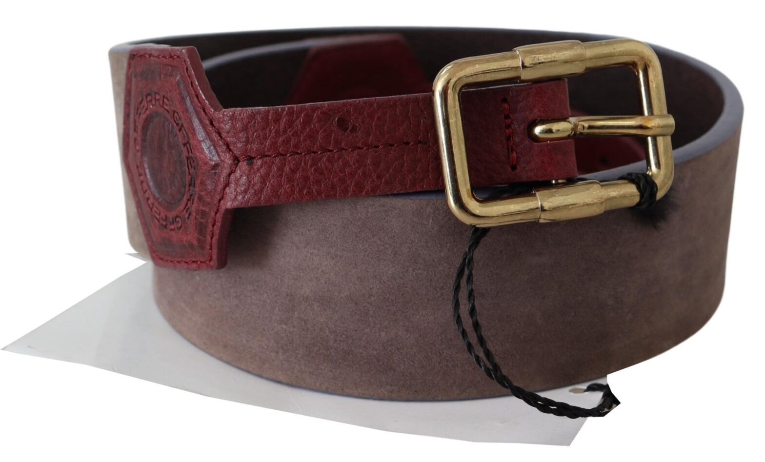 GF Ferre - Brown Leather Wide Gold Chrome Logo Buckle Belt