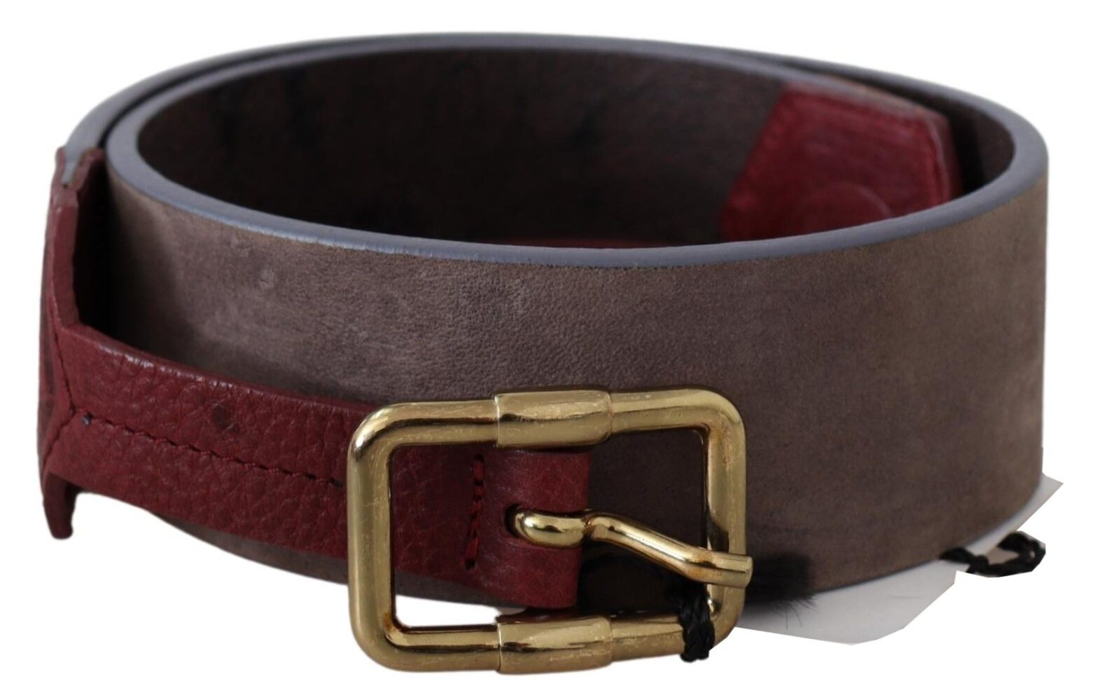 GF Ferre - Brown Leather Wide Gold Chrome Logo Buckle Belt