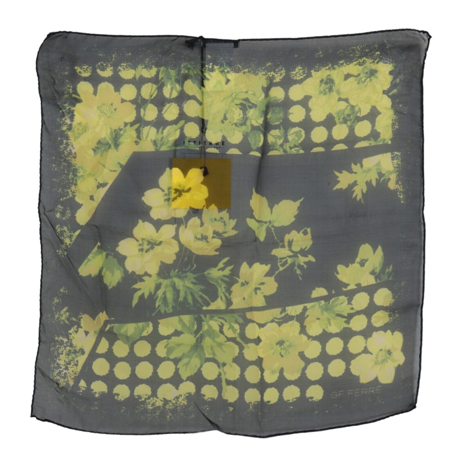 GF Ferre - Black Yellow Floral Wrap Shawl Foulard Scarf