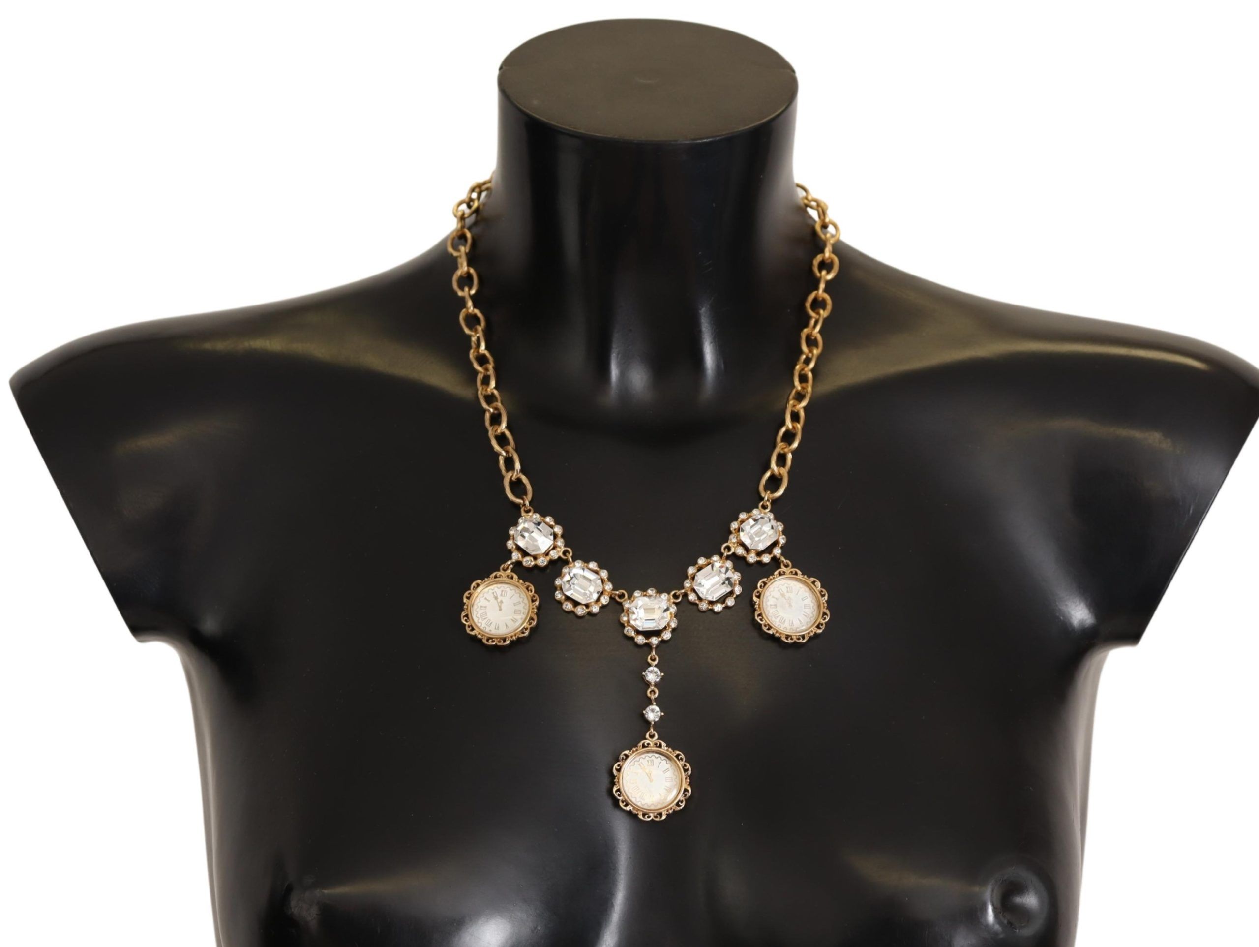 Dolce & Gabbana - Gold Clock Statement Crystal Chain Necklace