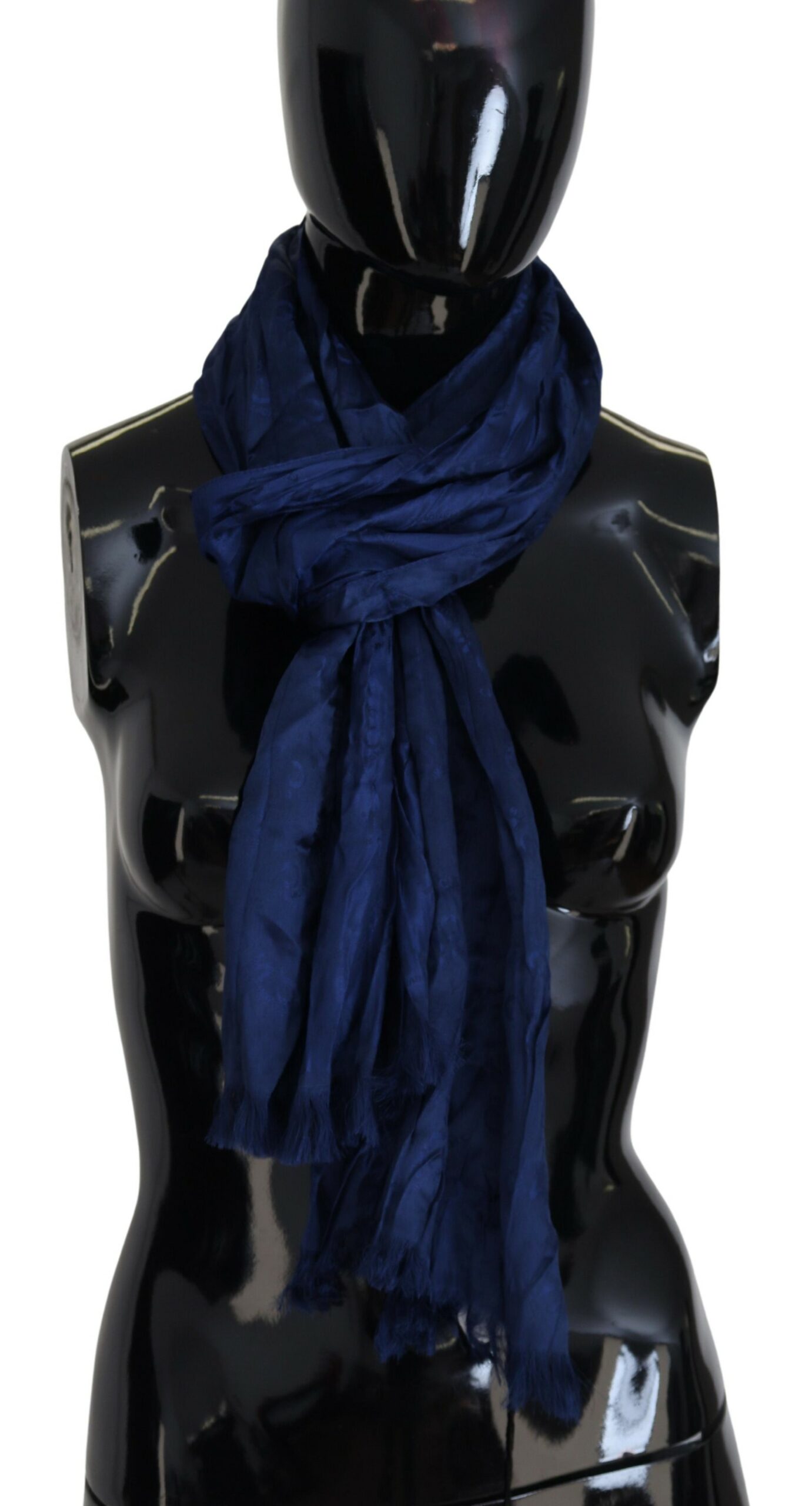 Costume National - Blue Silk Shawl Foulard Fringes Scarf