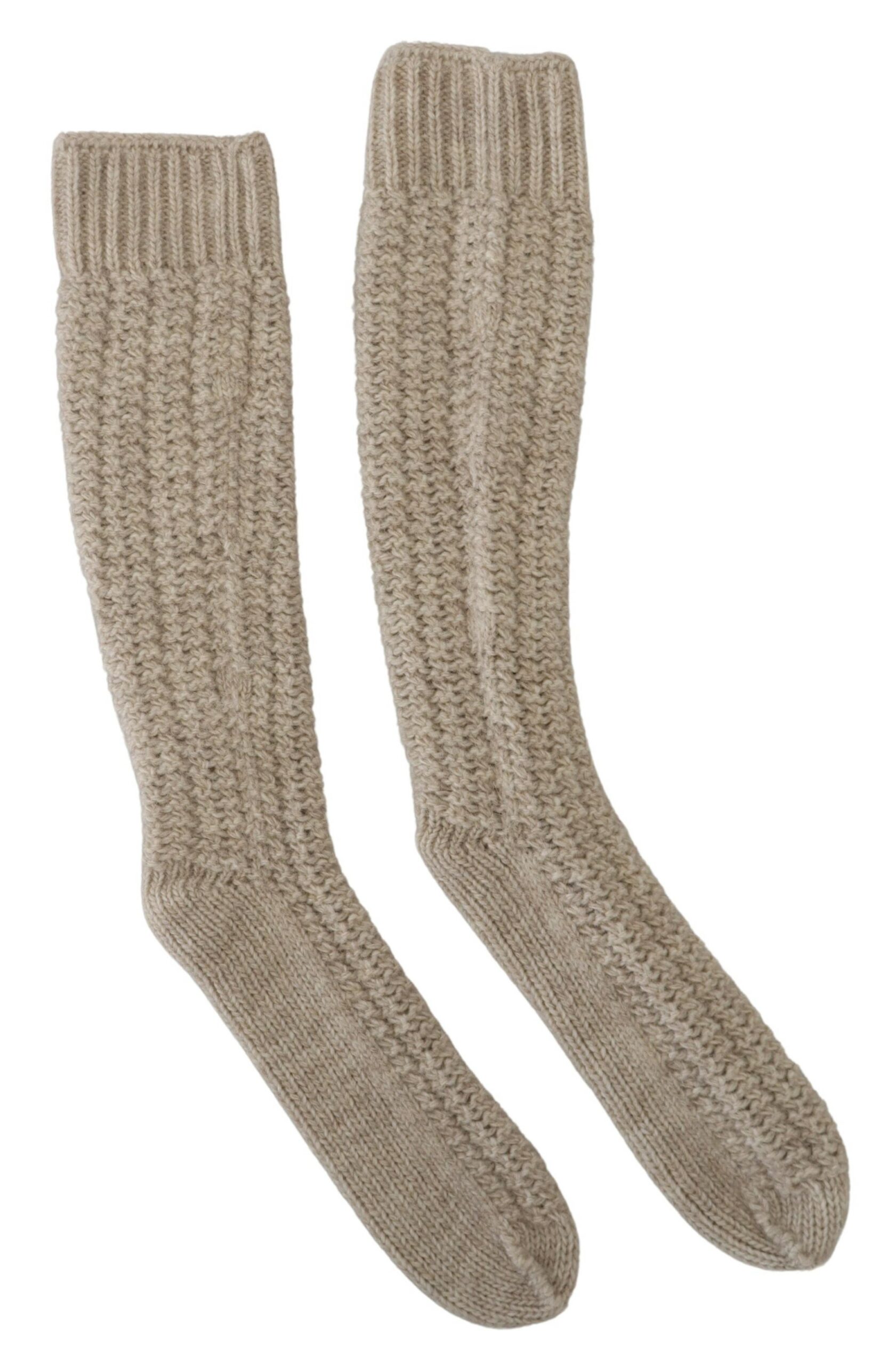 Dolce & Gabbana - Beige Wool Knit Calf Long Women Socks