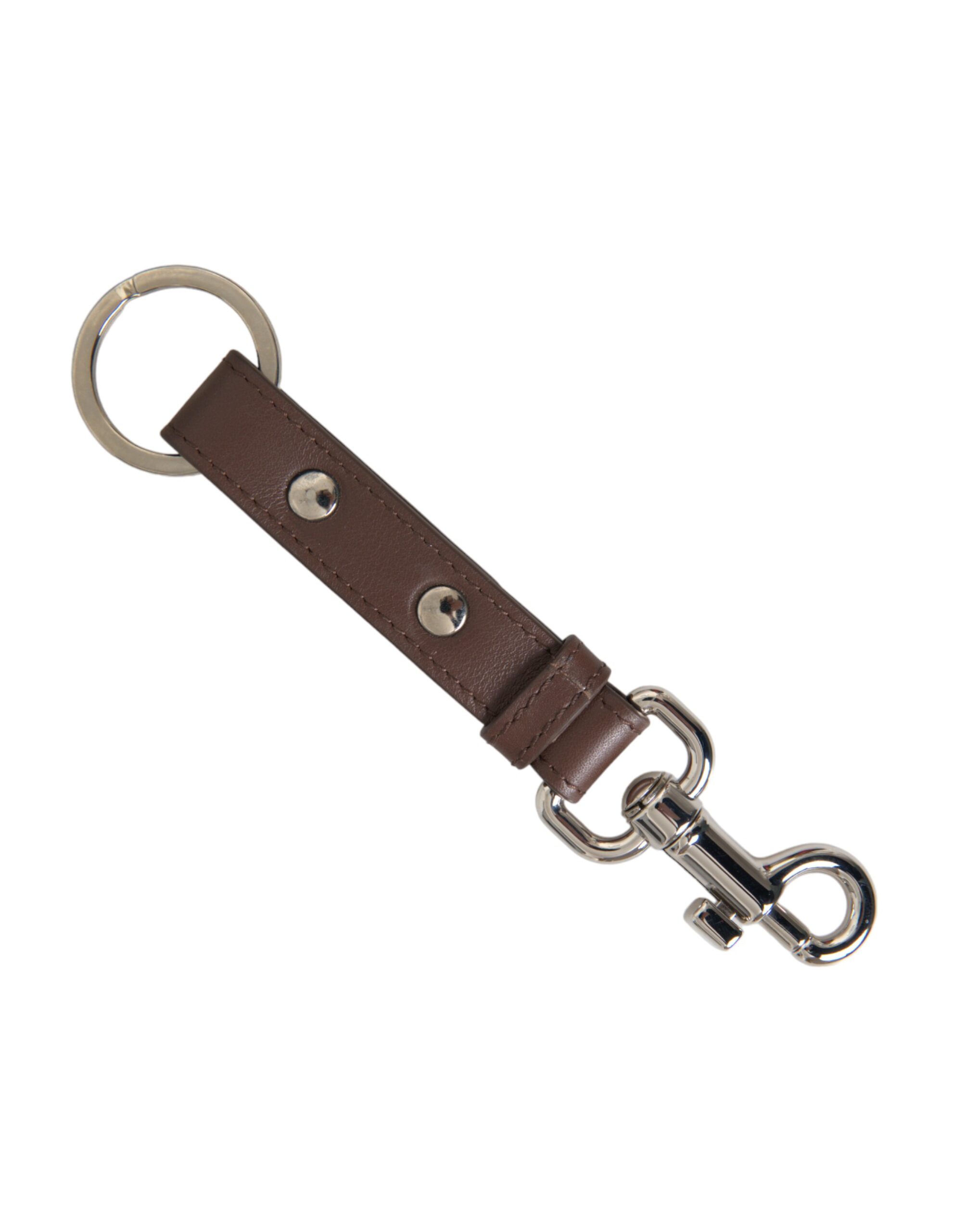 Dolce & Gabbana - Brown Plain Leather Silver Brass Keyring Holder Keychain