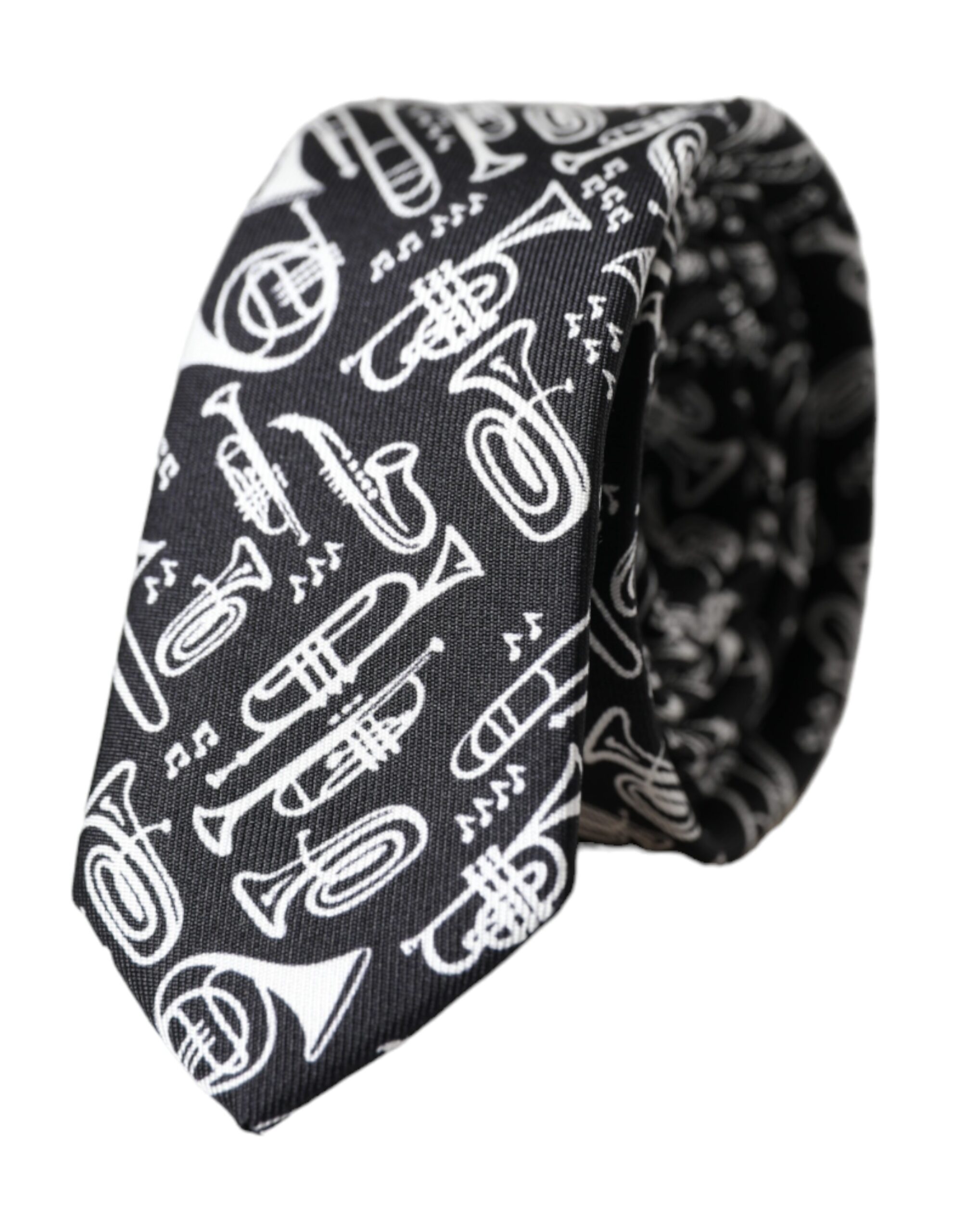 Dolce & Gabbana - Black Trumpet Print Silk Adjustable Tie