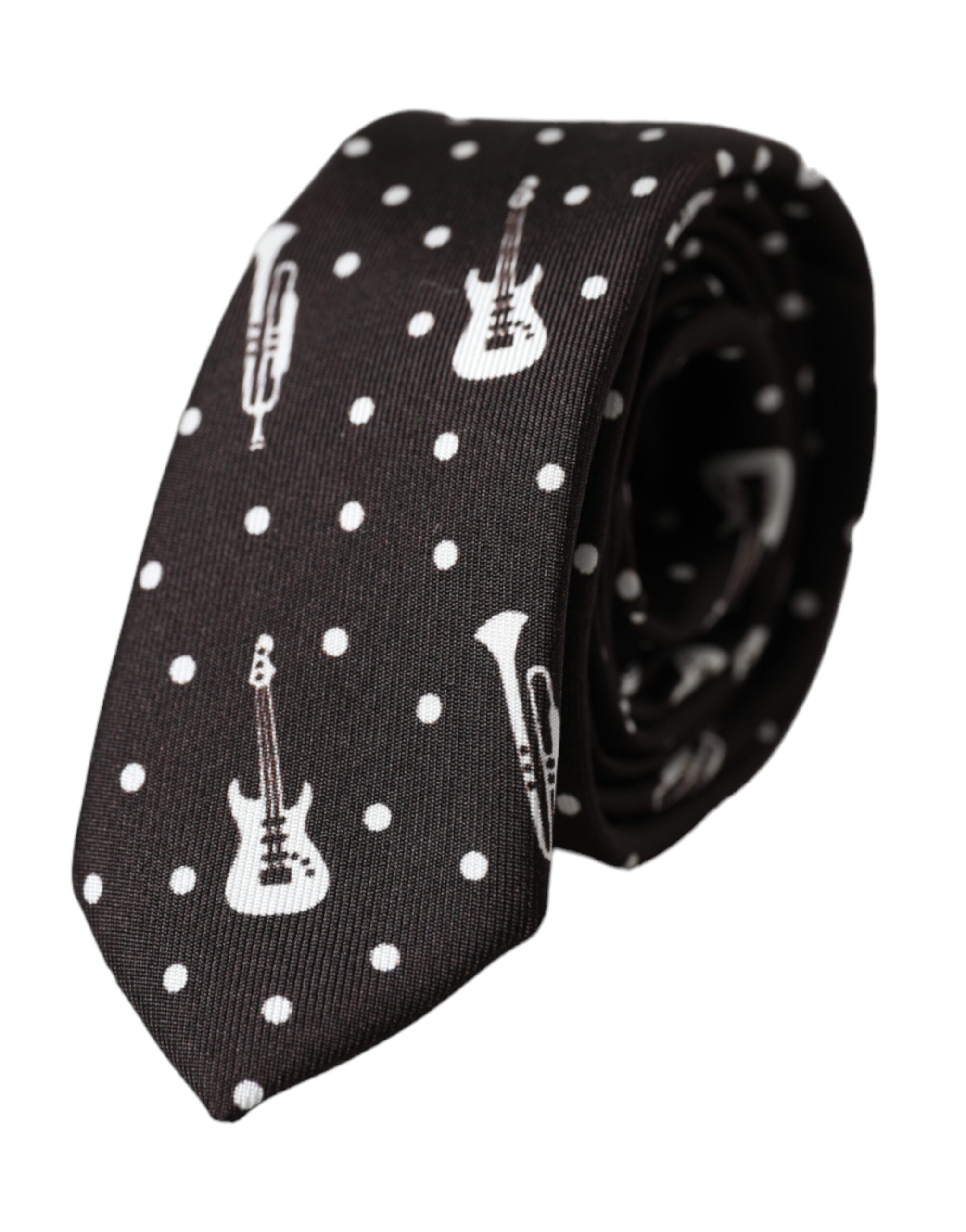 Dolce & Gabbana - Black Guitar Print Silk Adjustable Tie