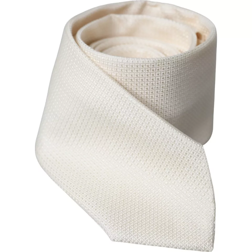 Dolce & Gabbana - Off White Patterned Silk Classic Adjustable Tie