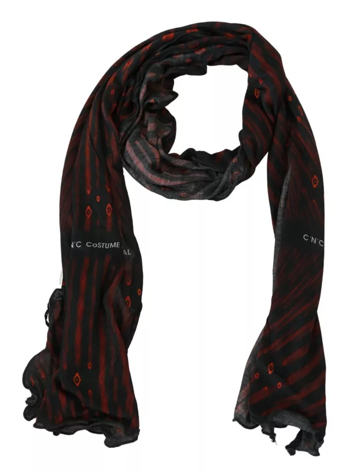 Costume National - Black Red Viscose Foulard Branded Scarf