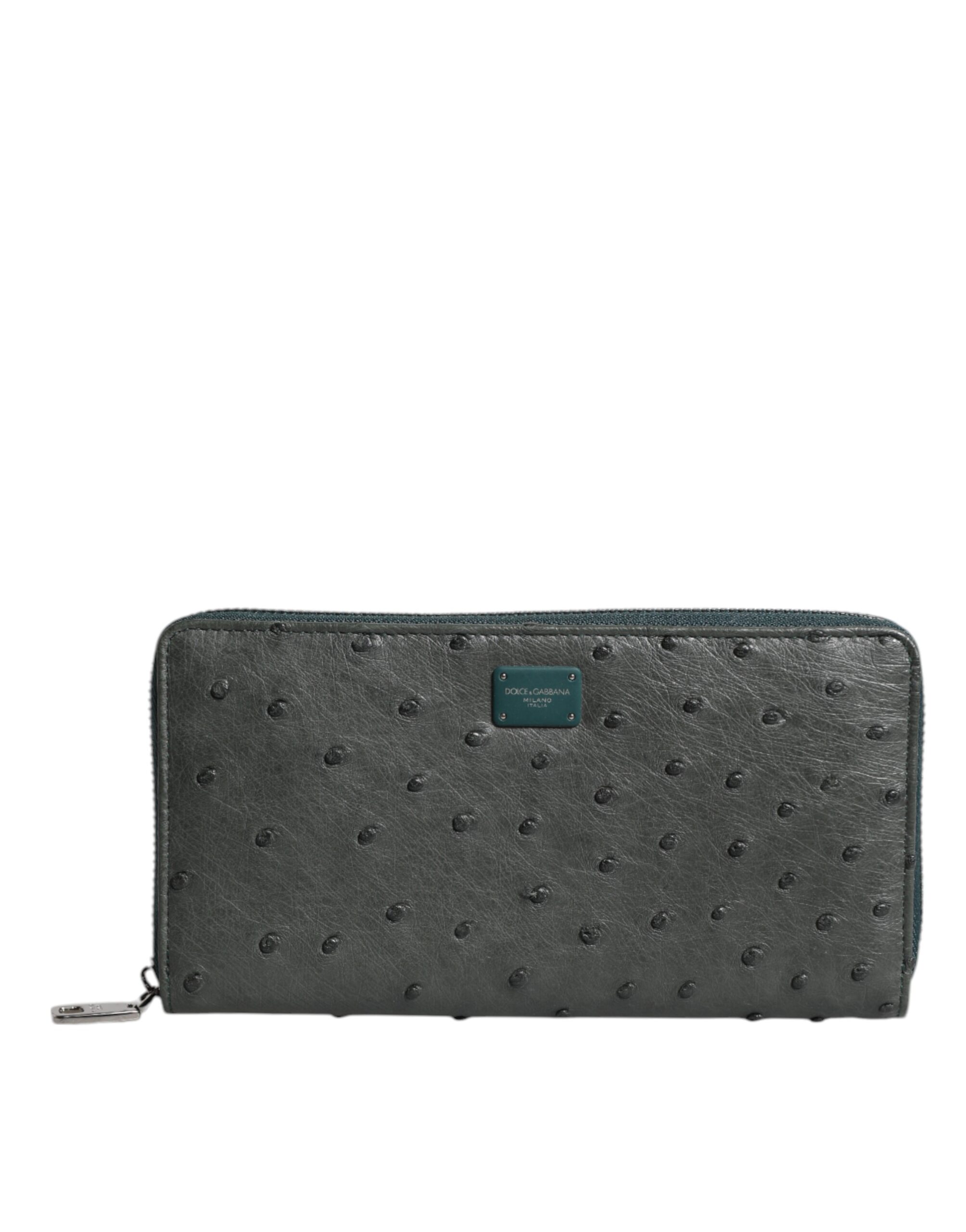 Dolce & Gabbana - Green Ostrich Logo Plaque Zip Around Continental Wallet