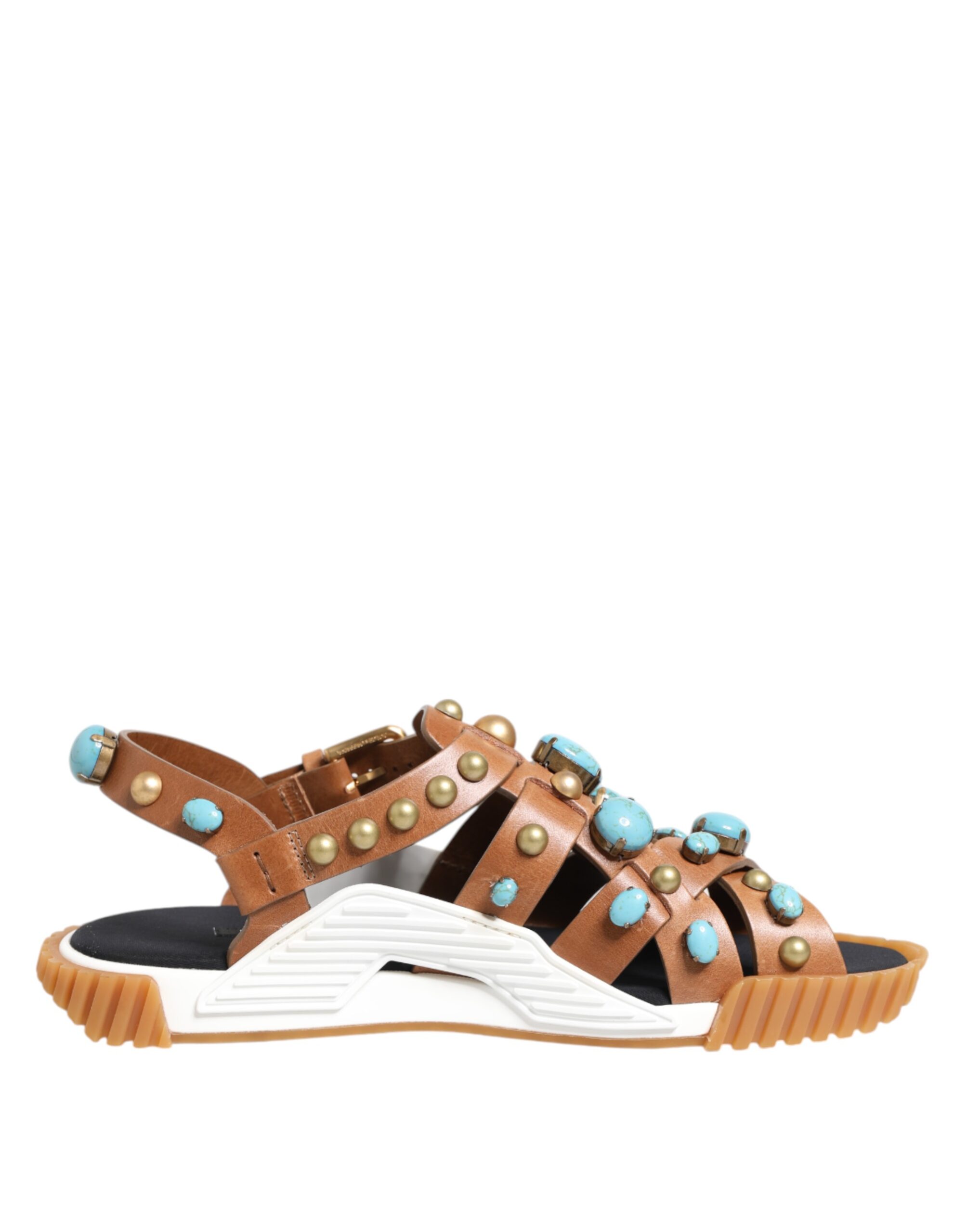 Dolce & Gabbana - Brown Leather Studded Slides Sandals Shoes
