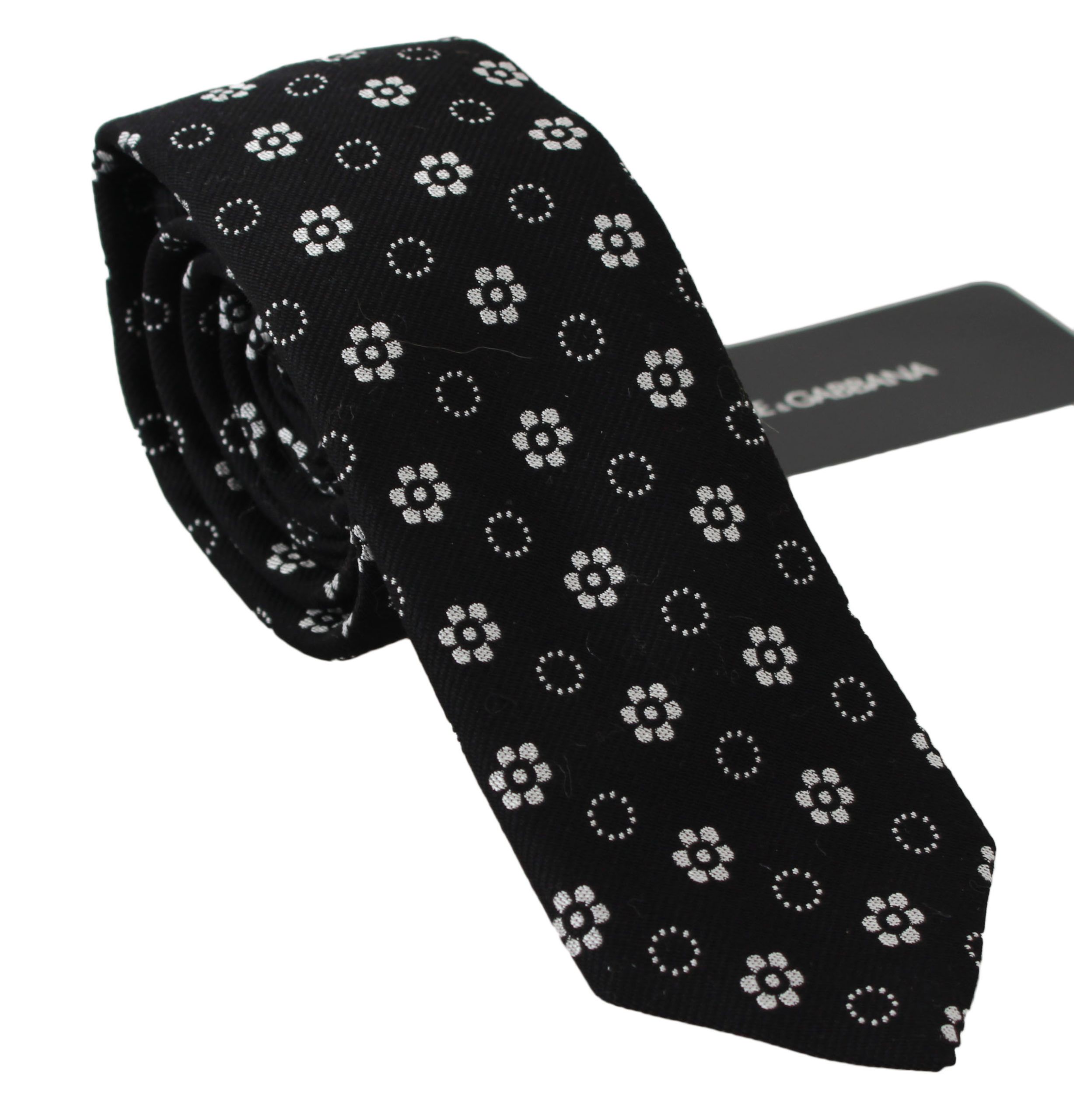 Dolce & Gabbana - Black 100% Silk Floral Print Print Classic Tie