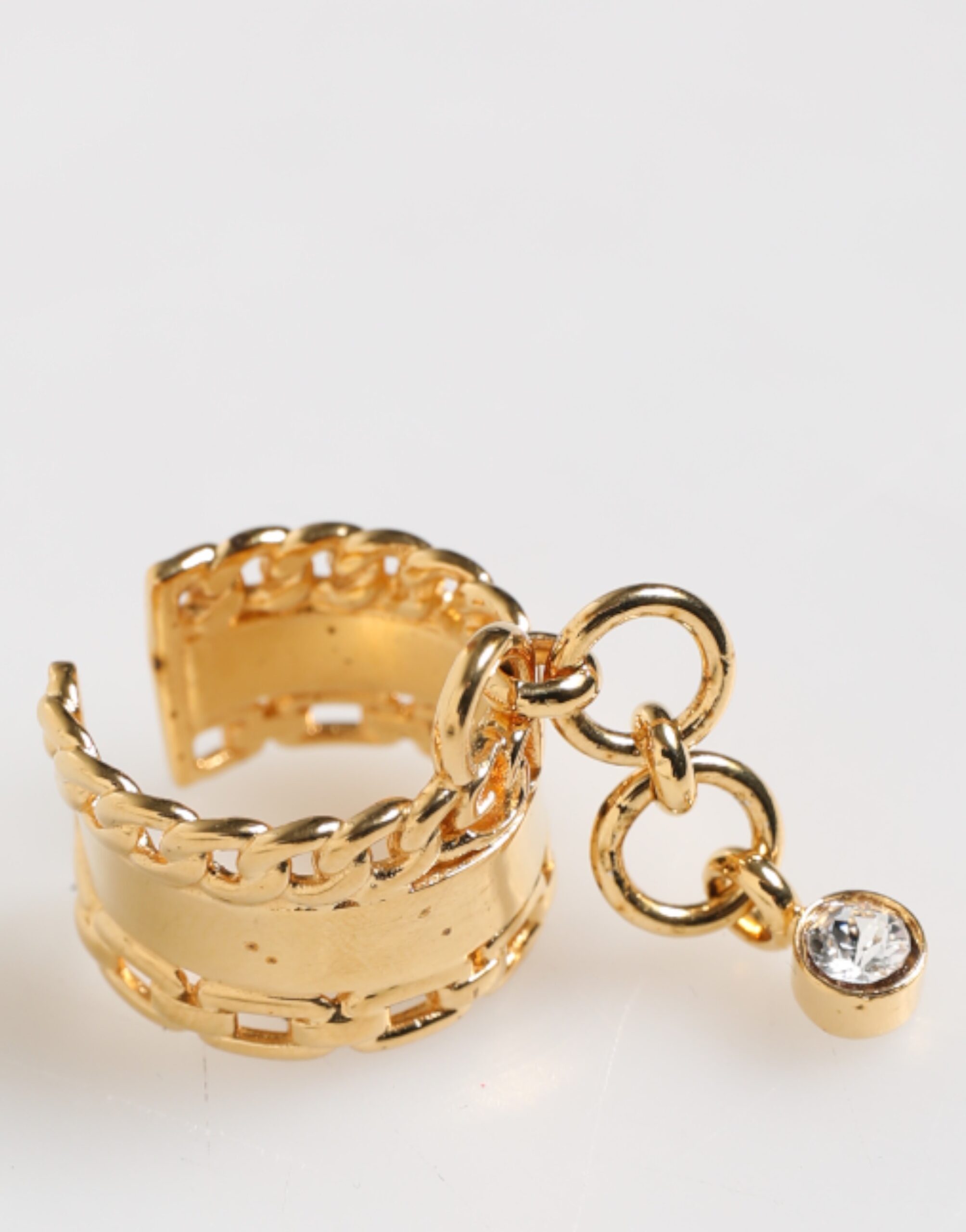 Dolce & Gabbana - Gold Tone Brass Logo Chain Clear Crystals Adjustable Ring