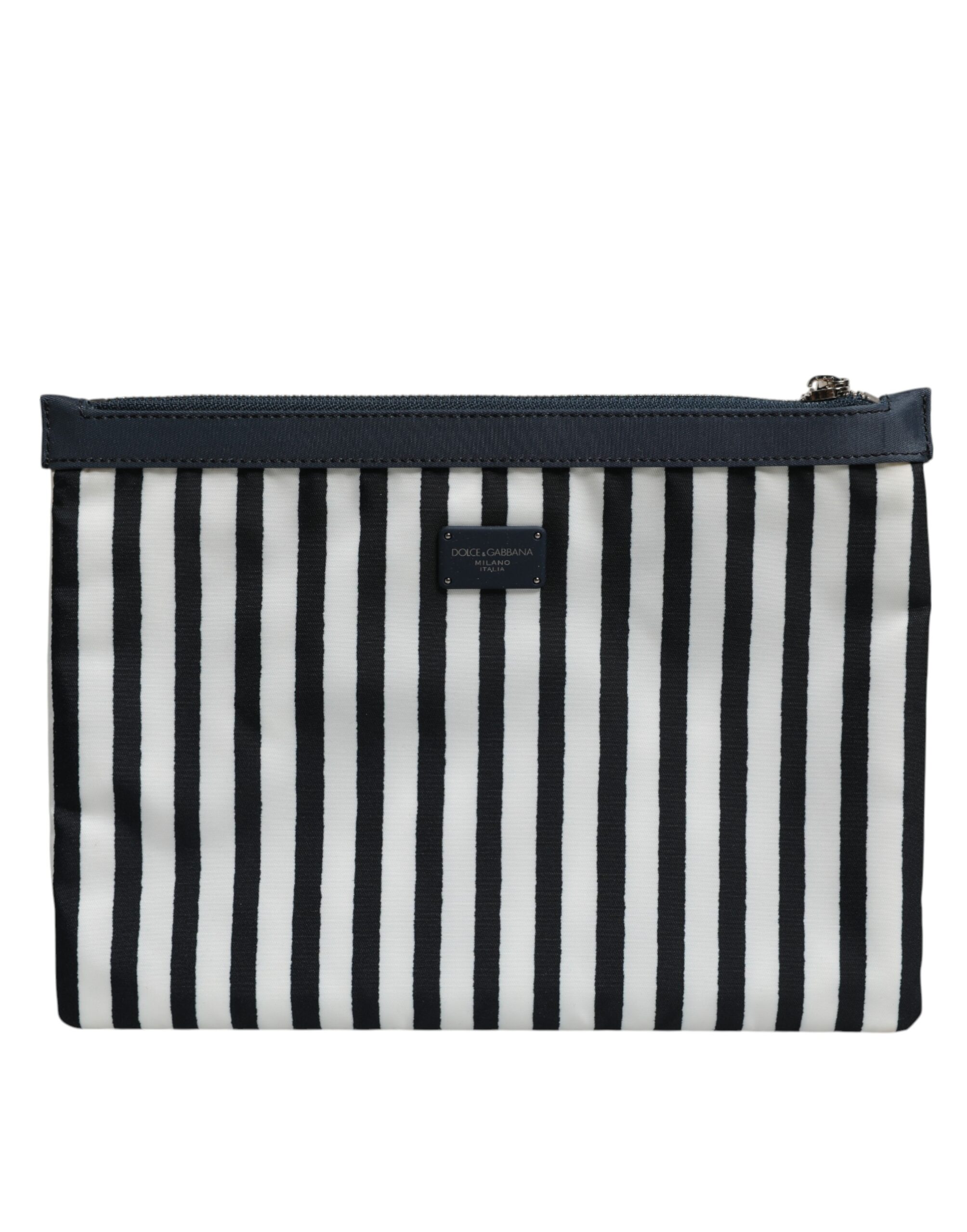 Dolce & Gabbana - Black White Striped Logo Plaque Clutch Borse Pouch Bag