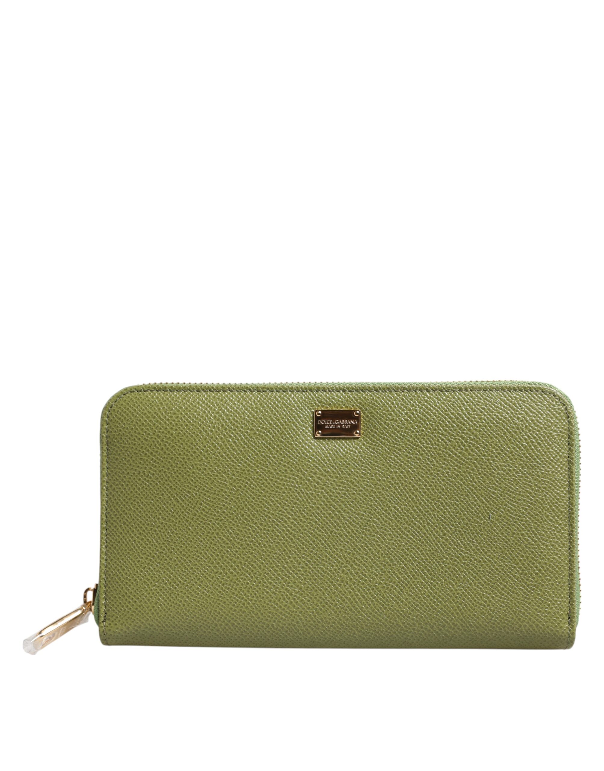 Dolce & Gabbana - Green Leather Logo Plaque Zip Around Continenta Wallet
