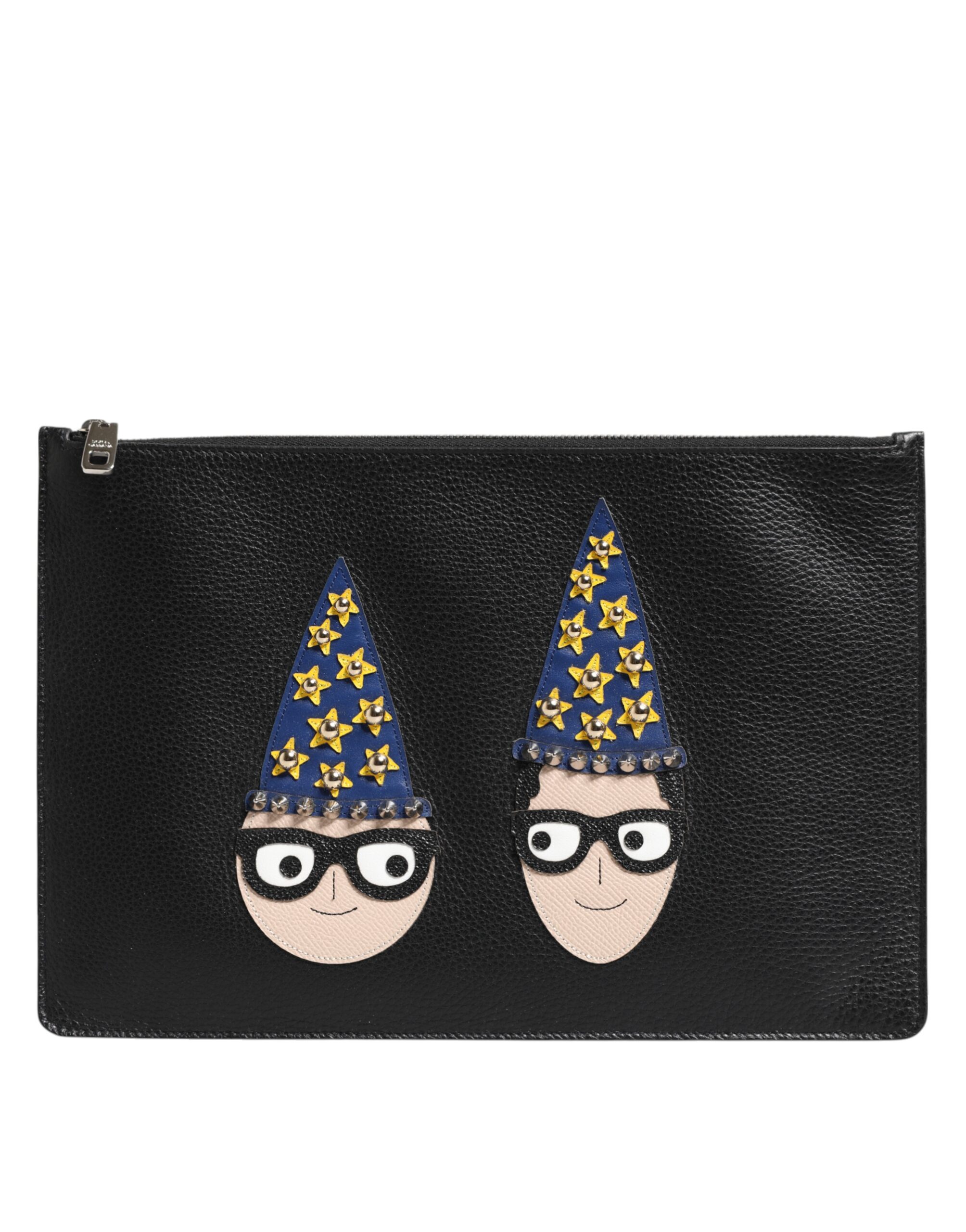 Dolce & Gabbana - Black Leather #DGFAMILY Embellished Men Clutch Pouch Bag