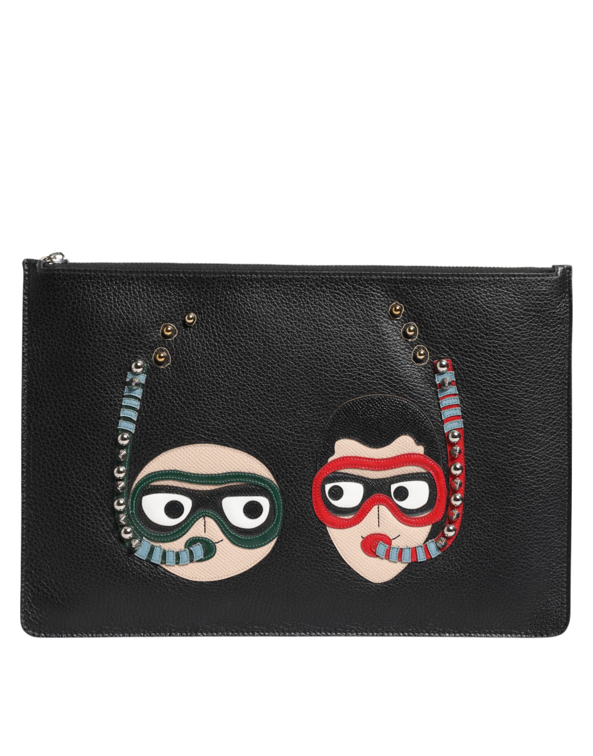 Dolce & Gabbana - Black Leather #DGFAMILY Embellished Men Clutch Pouch Bag