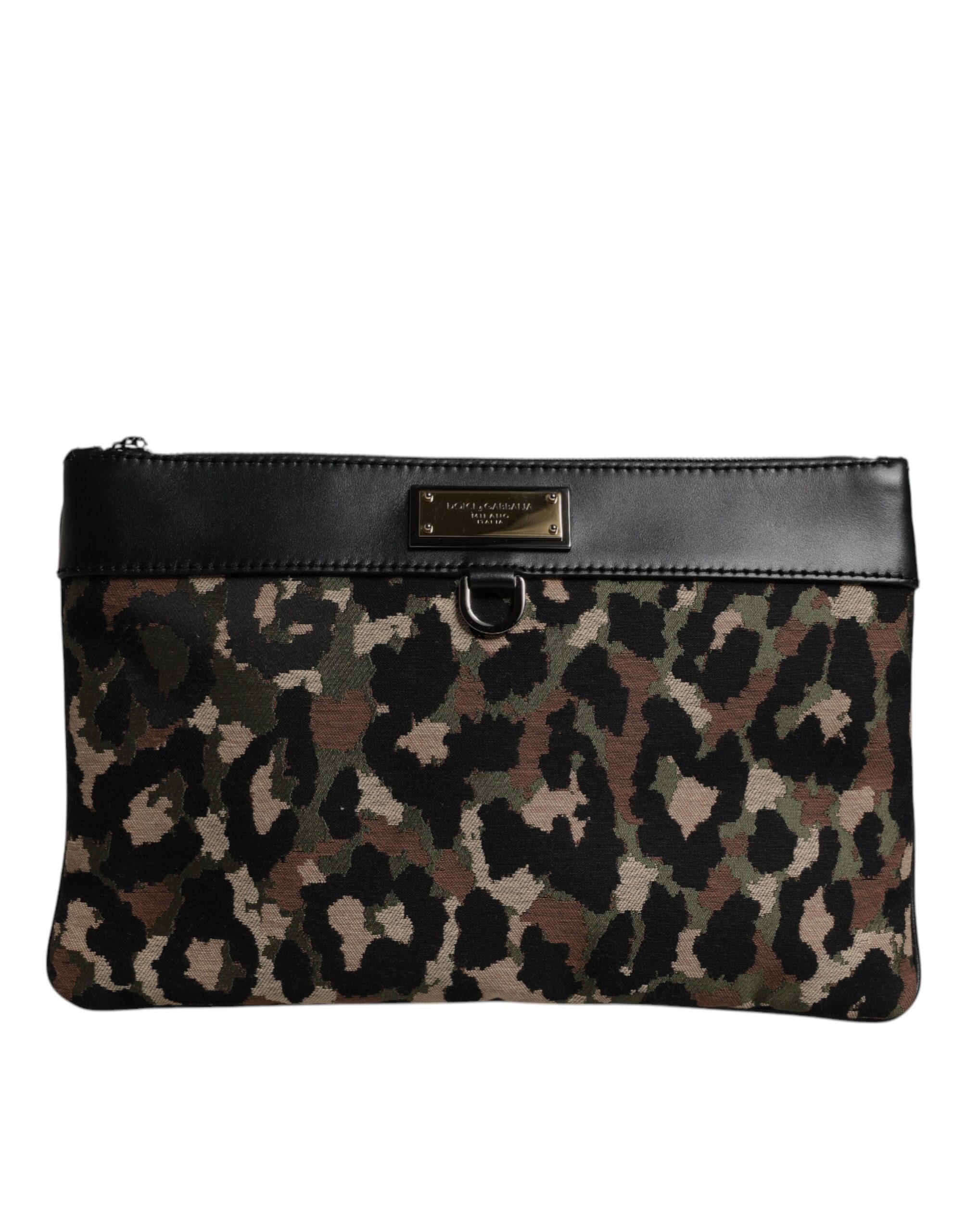 Dolce & Gabbana - Multicolor Leopard Print Jacquard Logo Plaque Pouch Bag