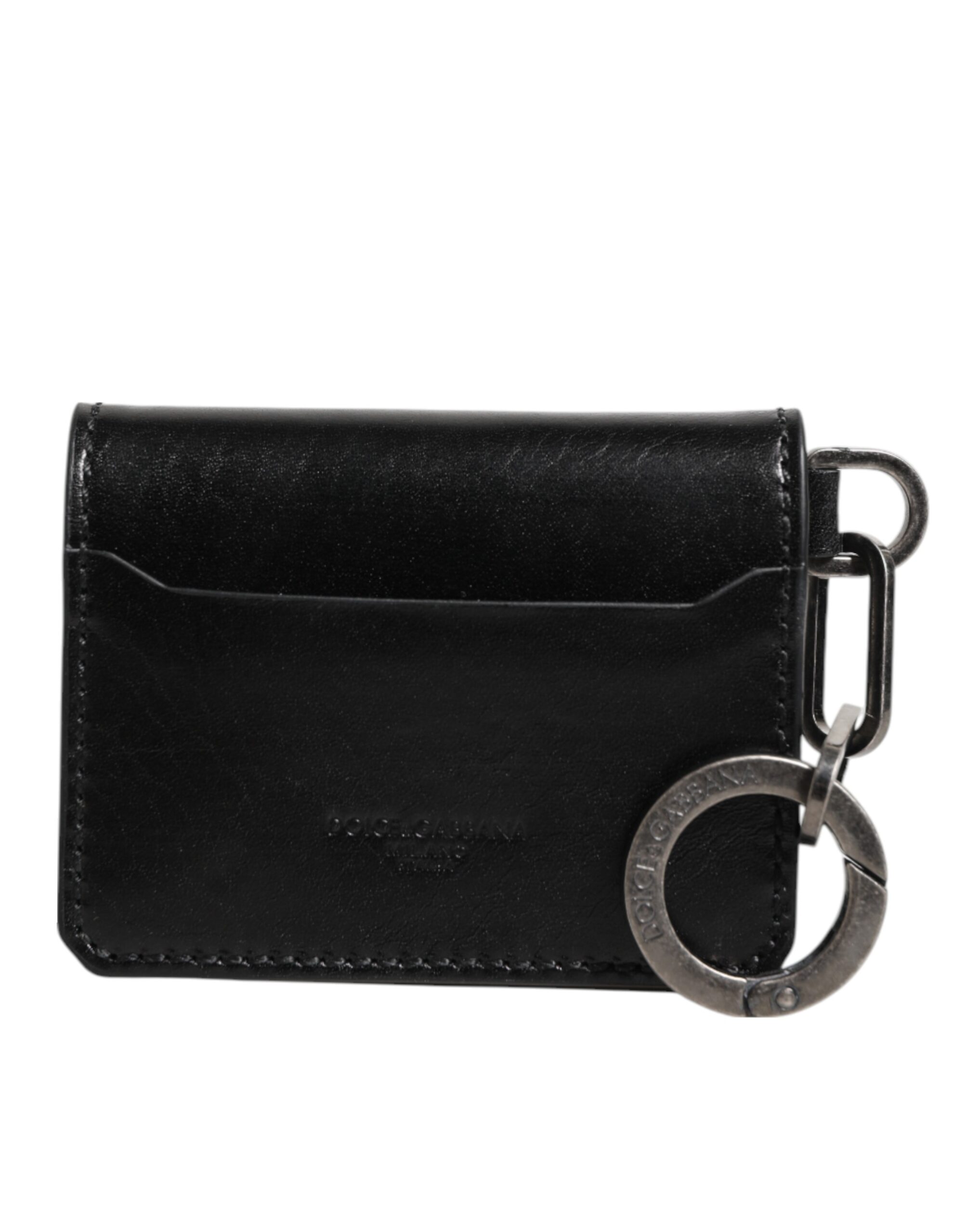 Dolce & Gabbana - Wallet Black Leather Logo Embossed Key Chain Card Holder Wallet