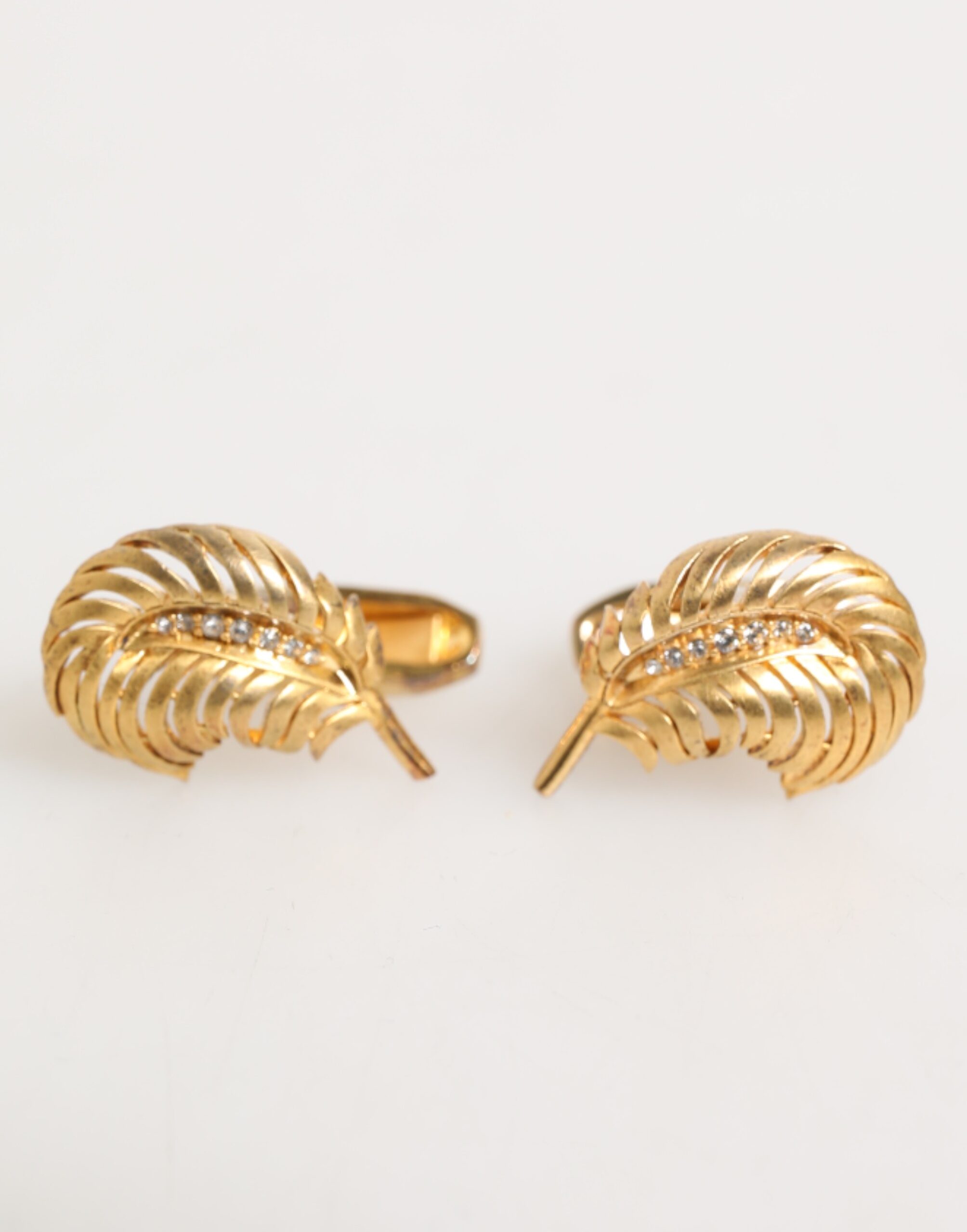 Dolce & Gabbana - Gold 925 Sterling Silver Crystal Leaf Accessory Cufflink
