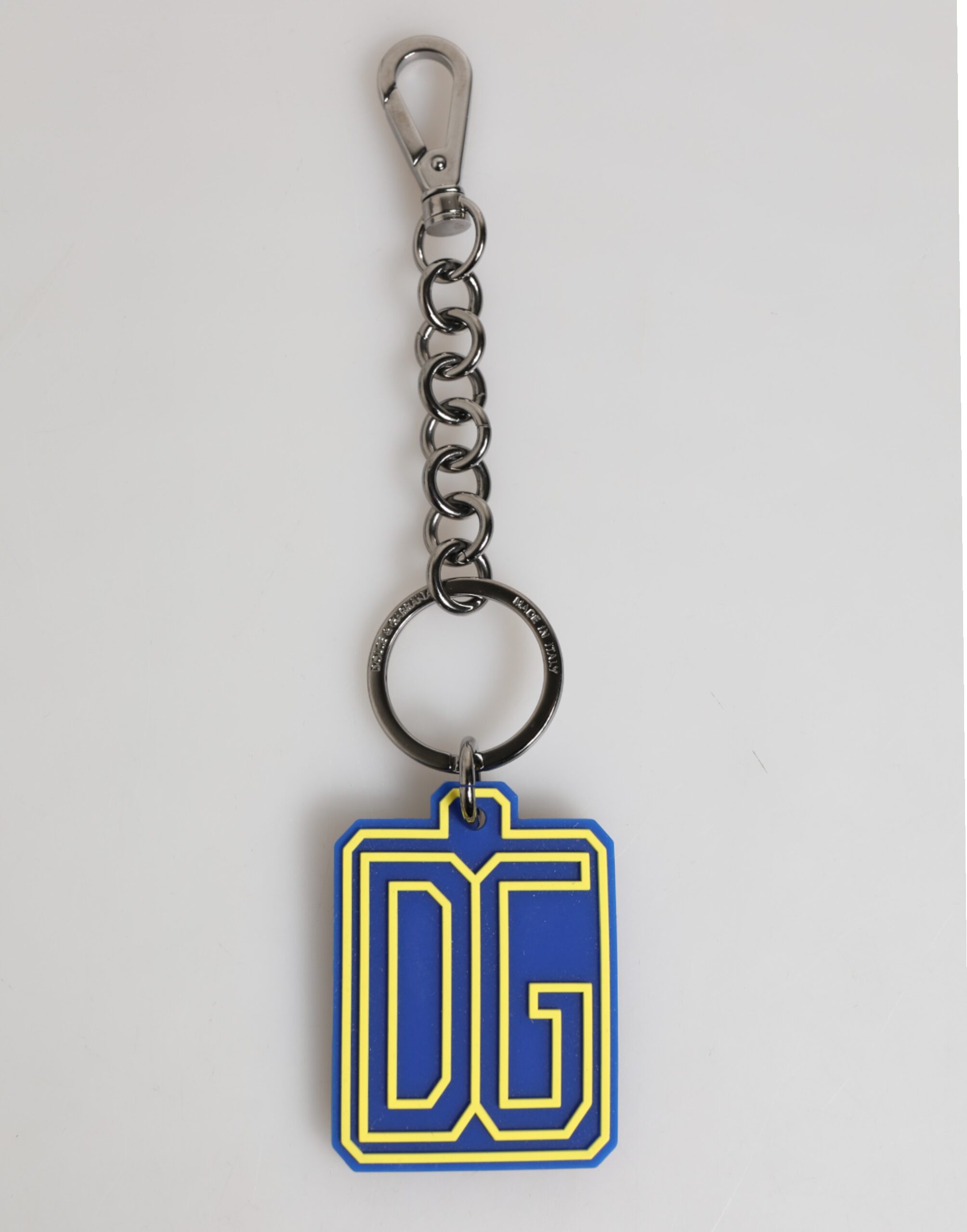 Dolce & Gabbana - Blue Yellow DG Rubber Logo Silver Men Keychain Keyring