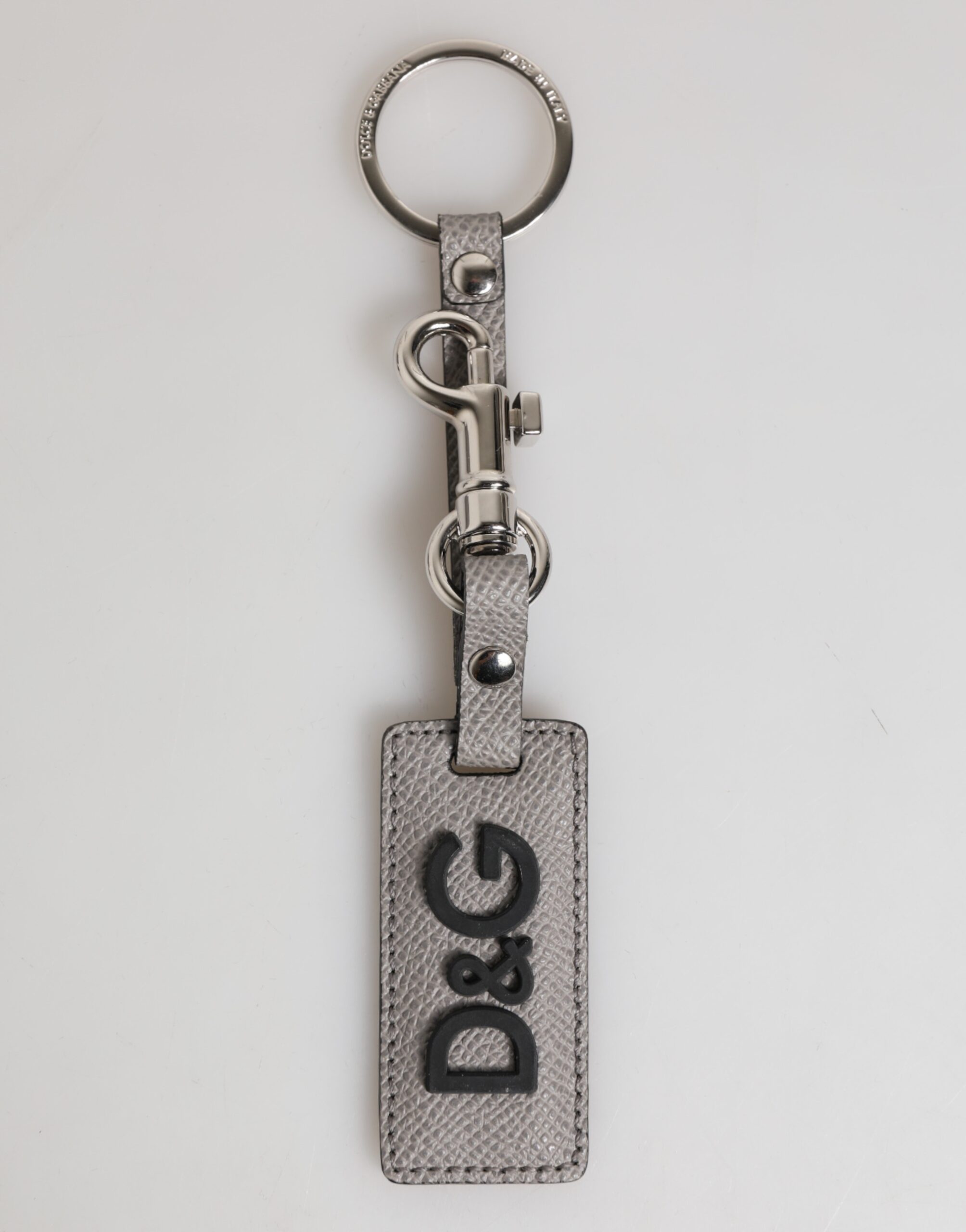 Dolce & Gabbana - Gray Leather Logo Metal Ring Keychain Holder Men Keyring