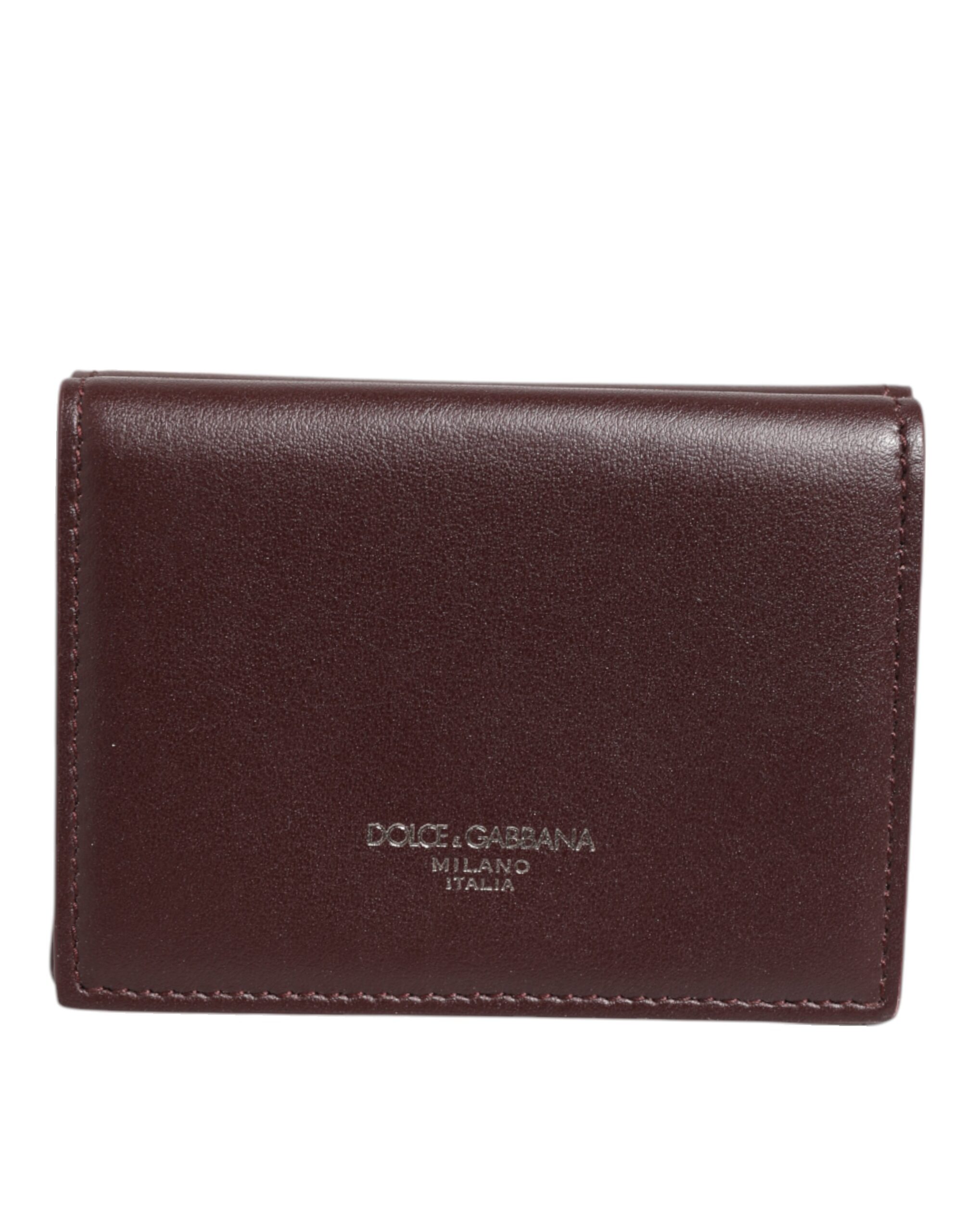 Dolce & Gabbana - Leather Embossed Logo Trifold Men Card Holder Dark Brown