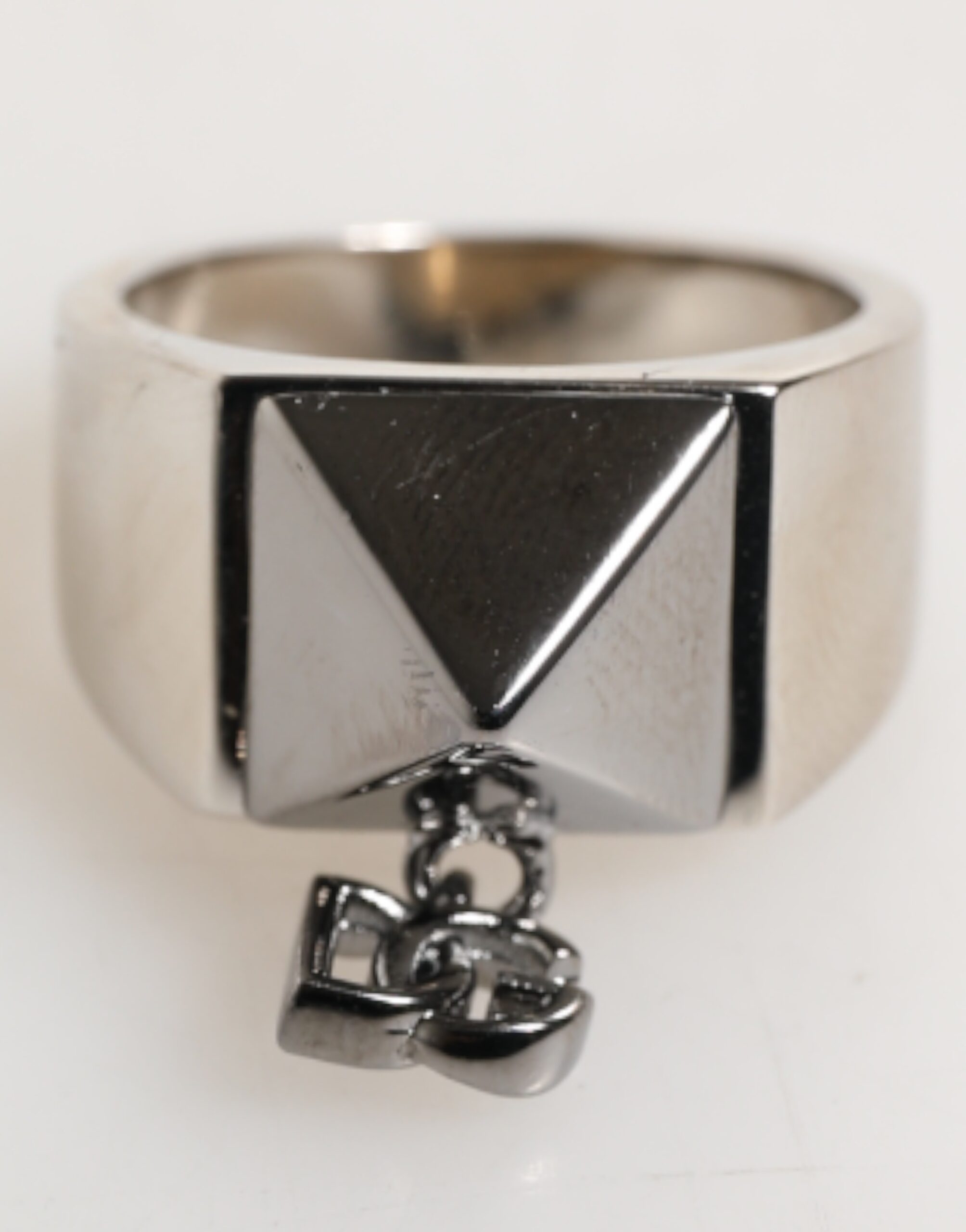 Dolce & Gabbana - Silver Tone Pyramid DG Logo Real Brass Ring