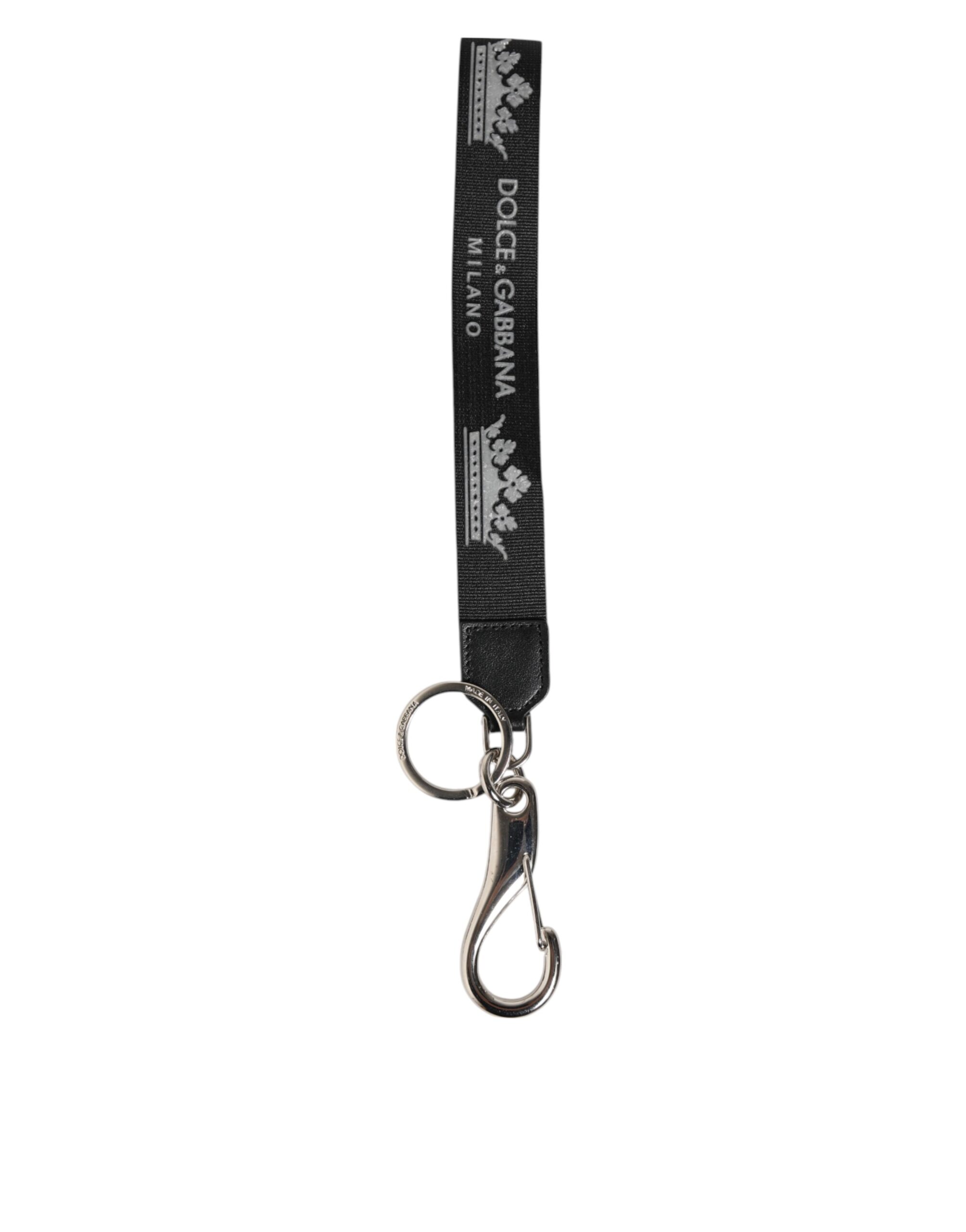 Dolce & Gabbana - Black Silver Nylon DG Crown Men’s Holder Keychain Keyring