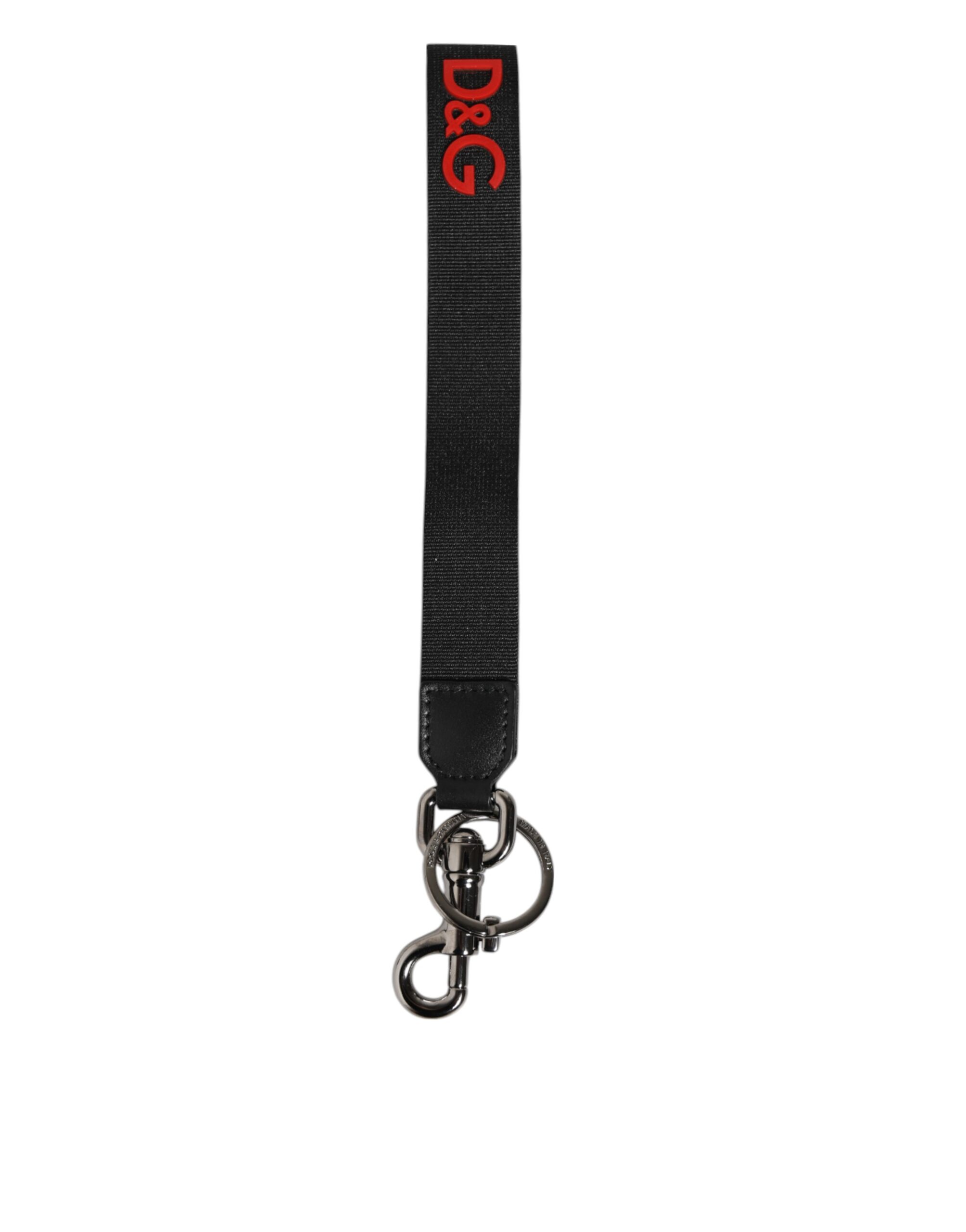 Dolce & Gabbana - Black Red Logo Polyester Brass Holder Keychain Keyring