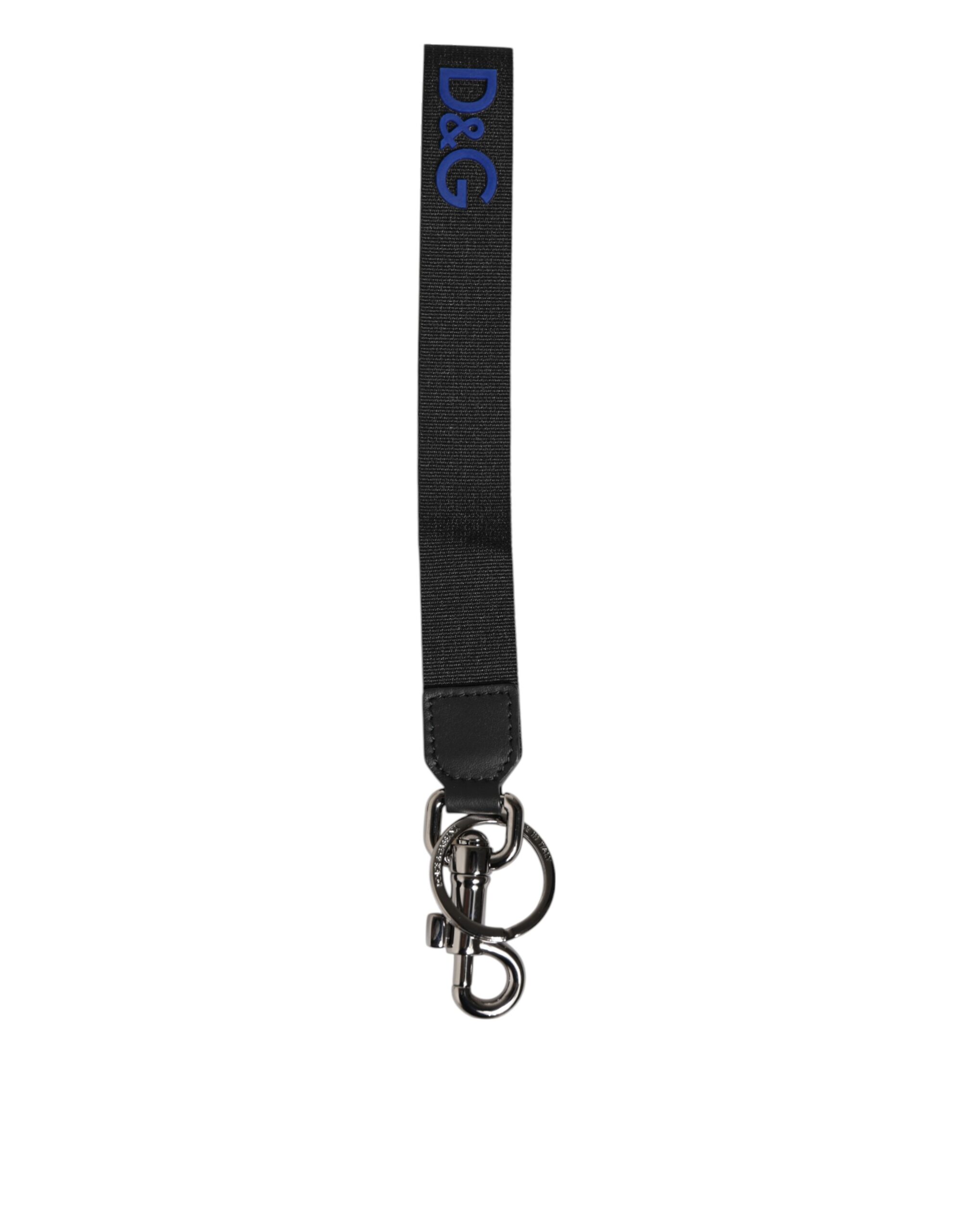 Dolce & Gabbana - Black Blue DG Logo Polyester Brass Holder Keychain Keyring