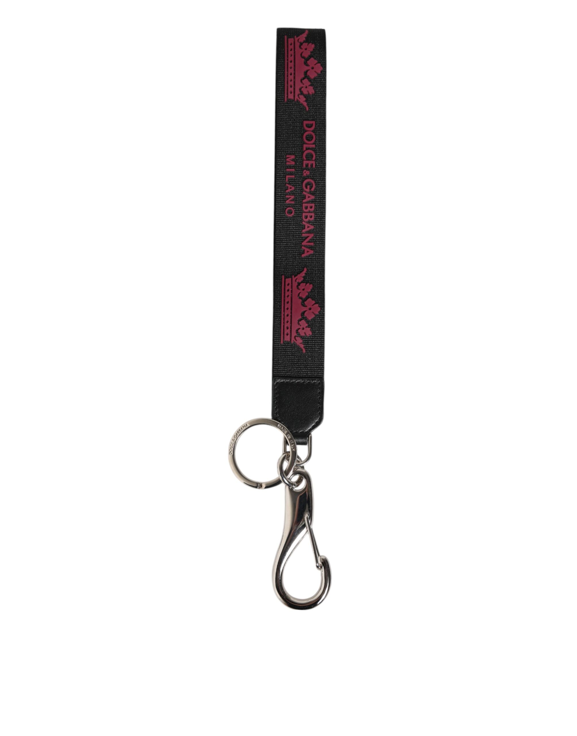 Dolce & Gabbana - Black Burgundy Nylon DG Logo Crown Holder Keychain Keyring
