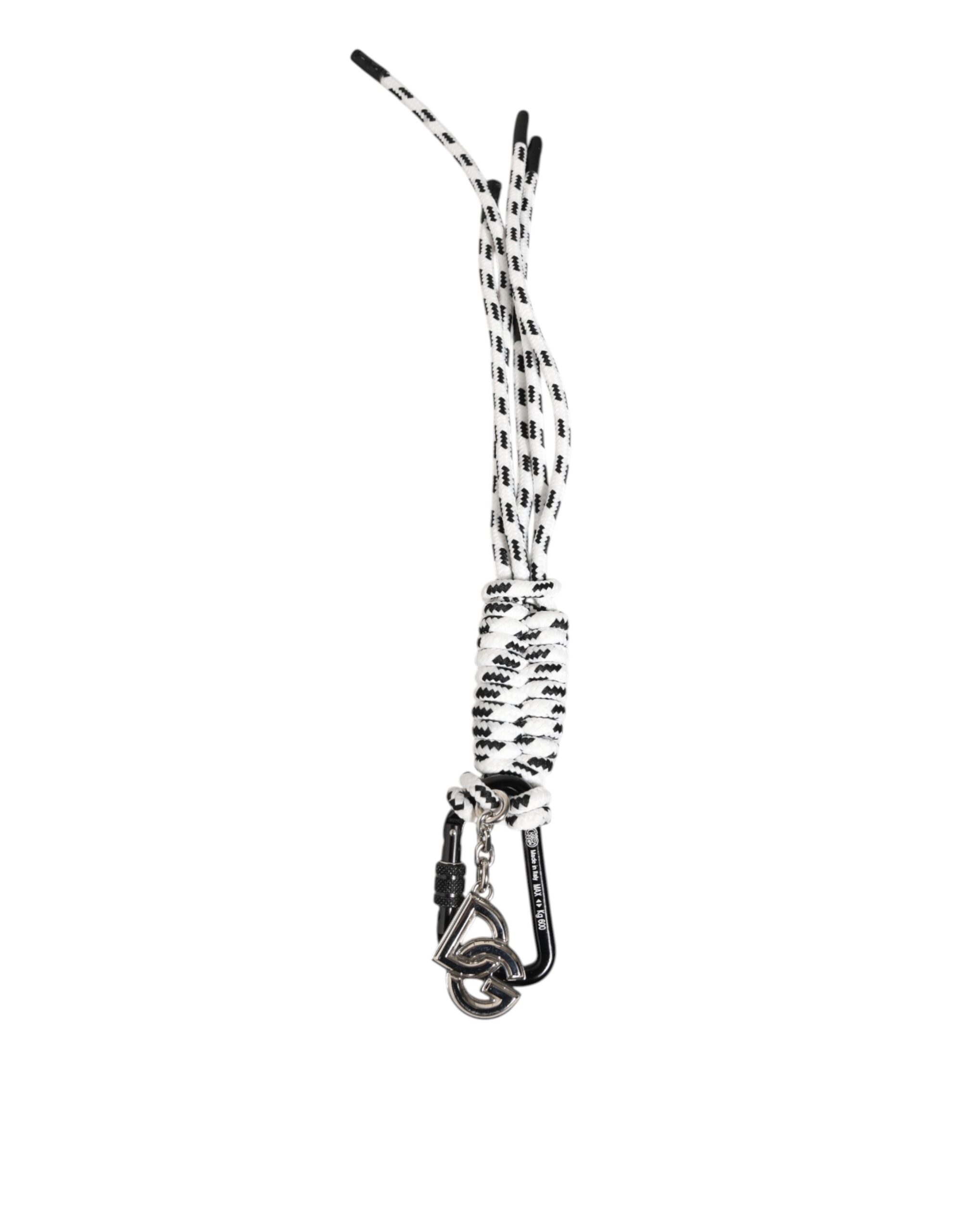 Dolce & Gabbana - Black White Polyester Tape String DG Logo Keychain Keyring