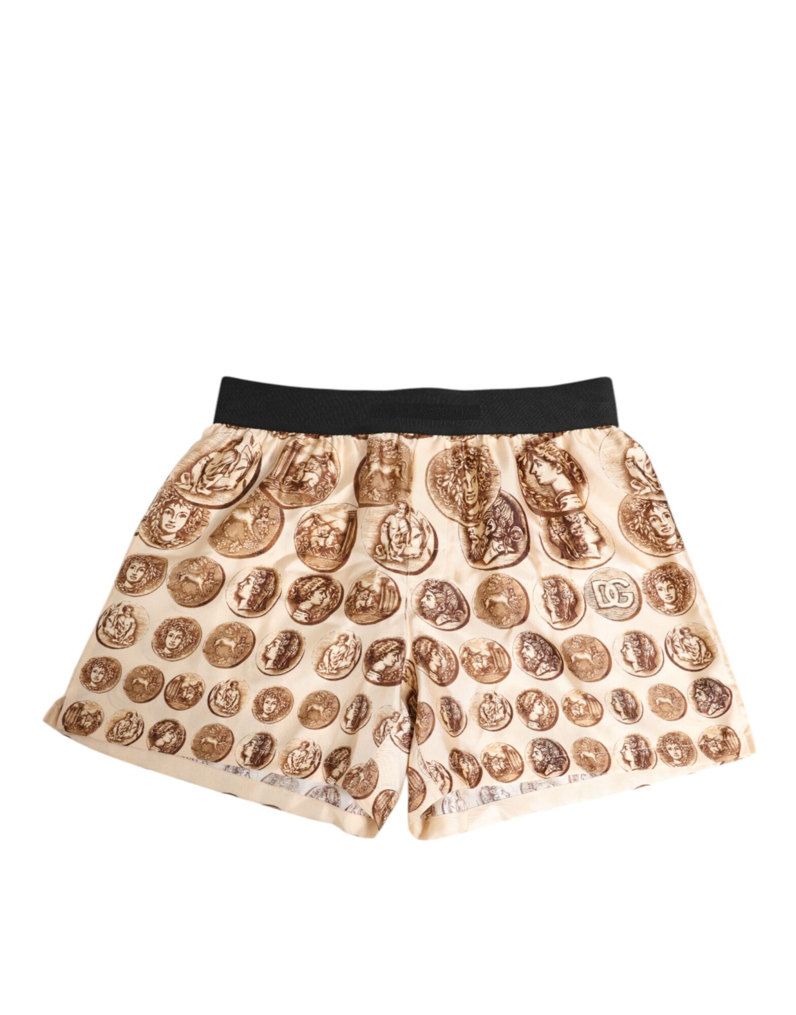 Dolce & Gabbana - Brown Ancient Coin Print Silk Shorts Swimwear