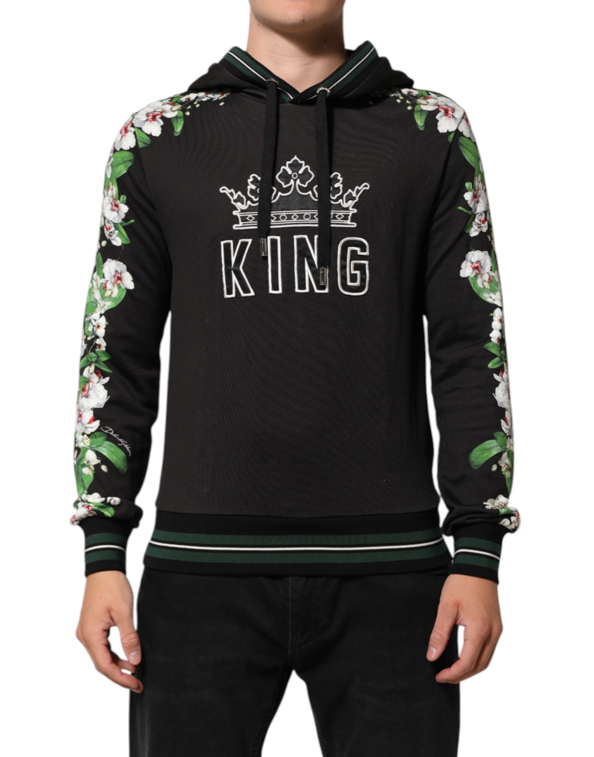 Dolce & Gabbana - KING Black Orchid Floral Crown Logo Hoodie Sweater