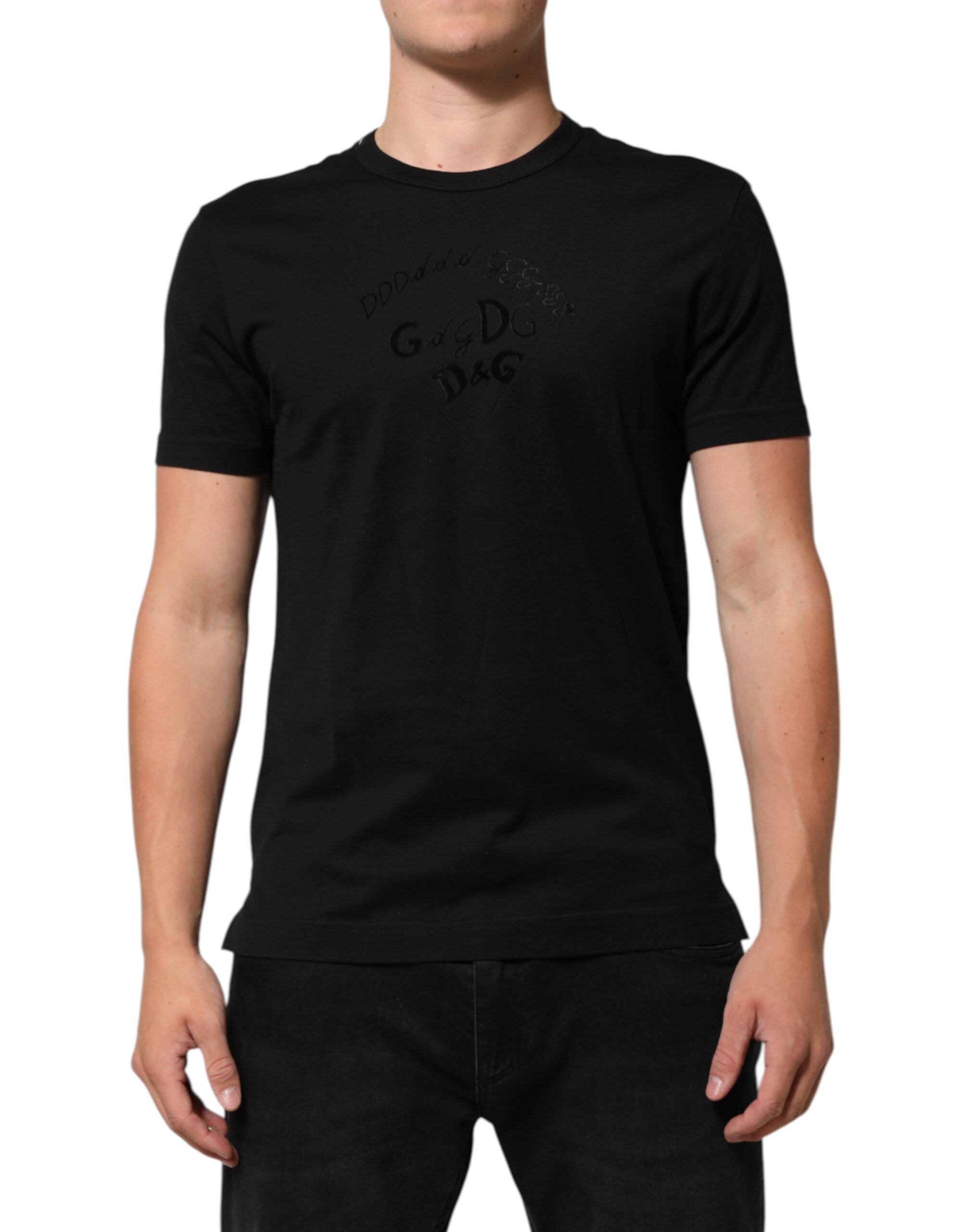 Dolce & Gabbana - Black Cotton Velvet Logo Print Men T-shirt
