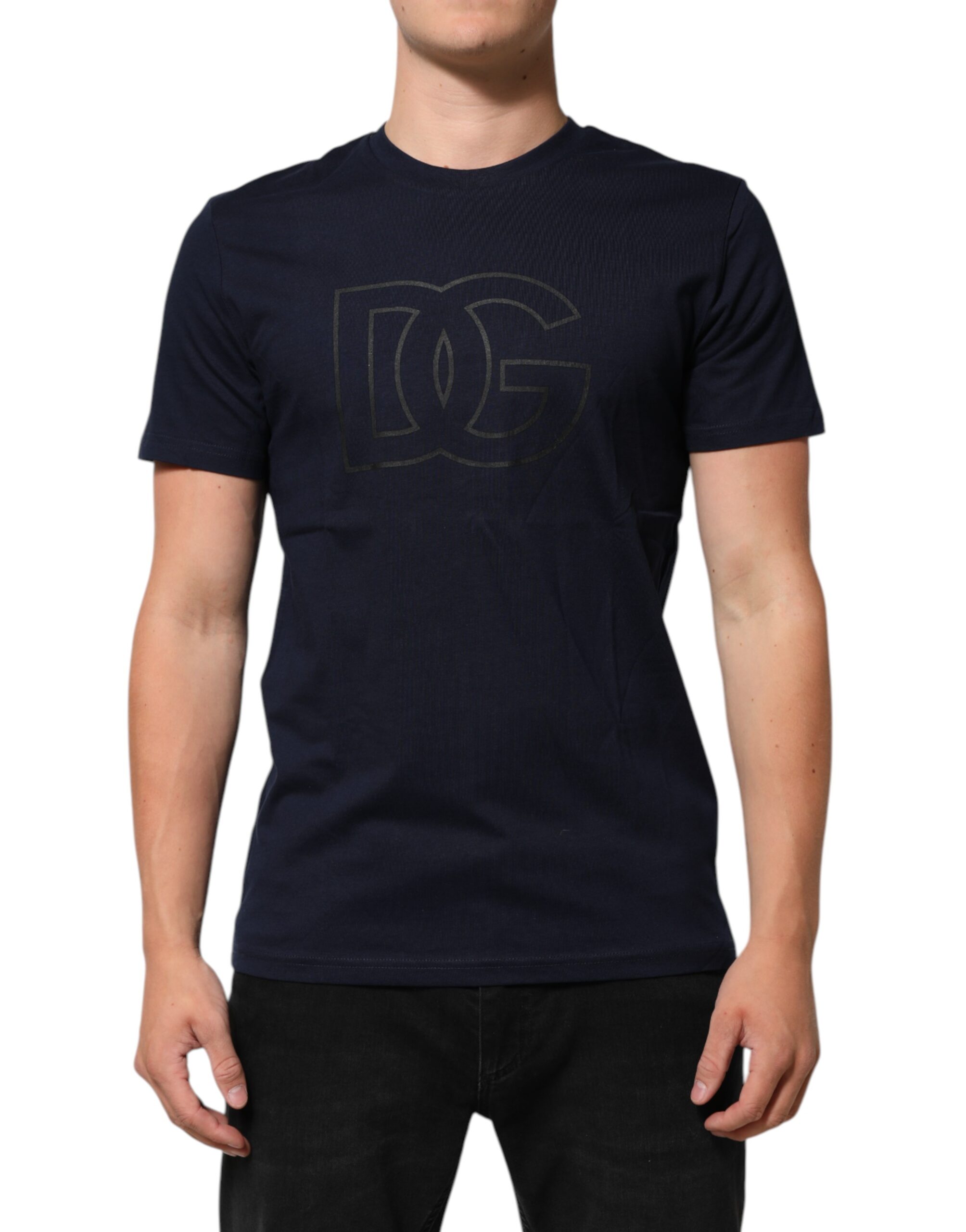 Dolce & Gabbana - Dark Blue Cotton DG Logo Print Men’s Top T-shirt