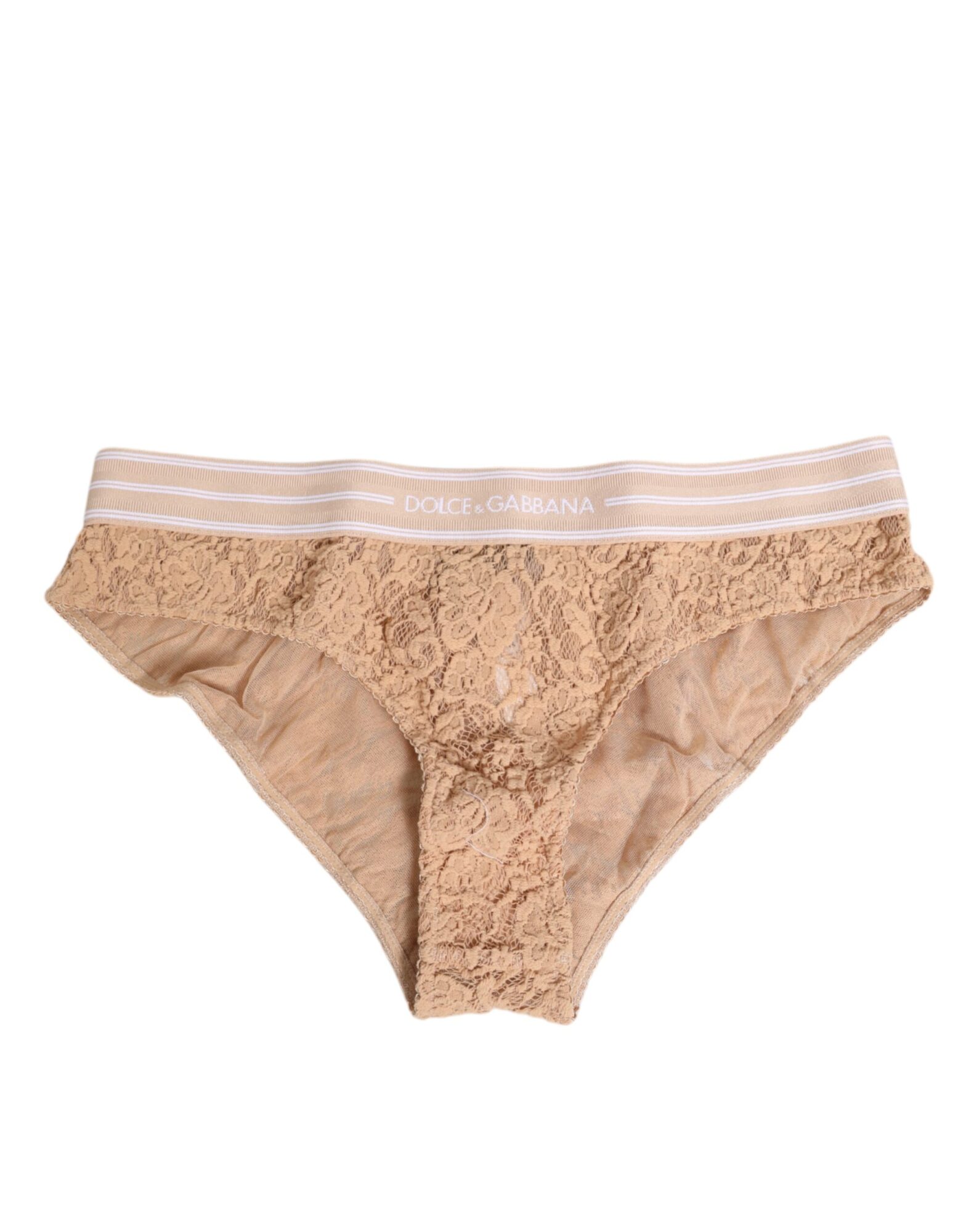 Dolce & Gabbana - Beige Lace Brasiliano Briefs Logo Waistband Underwear