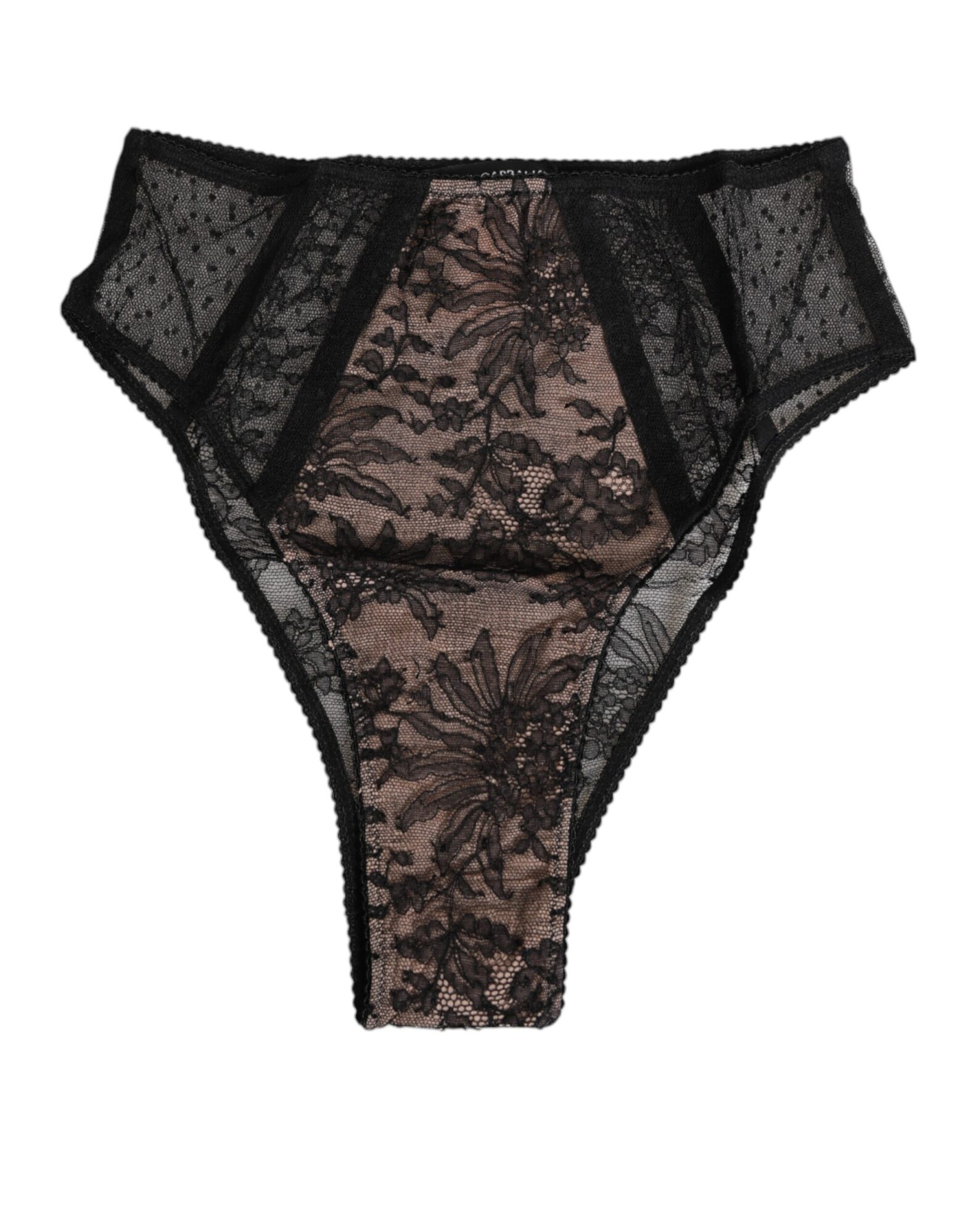 Dolce & Gabbana - Black Floral Lace Sheer Mesh High Waist Underwear
