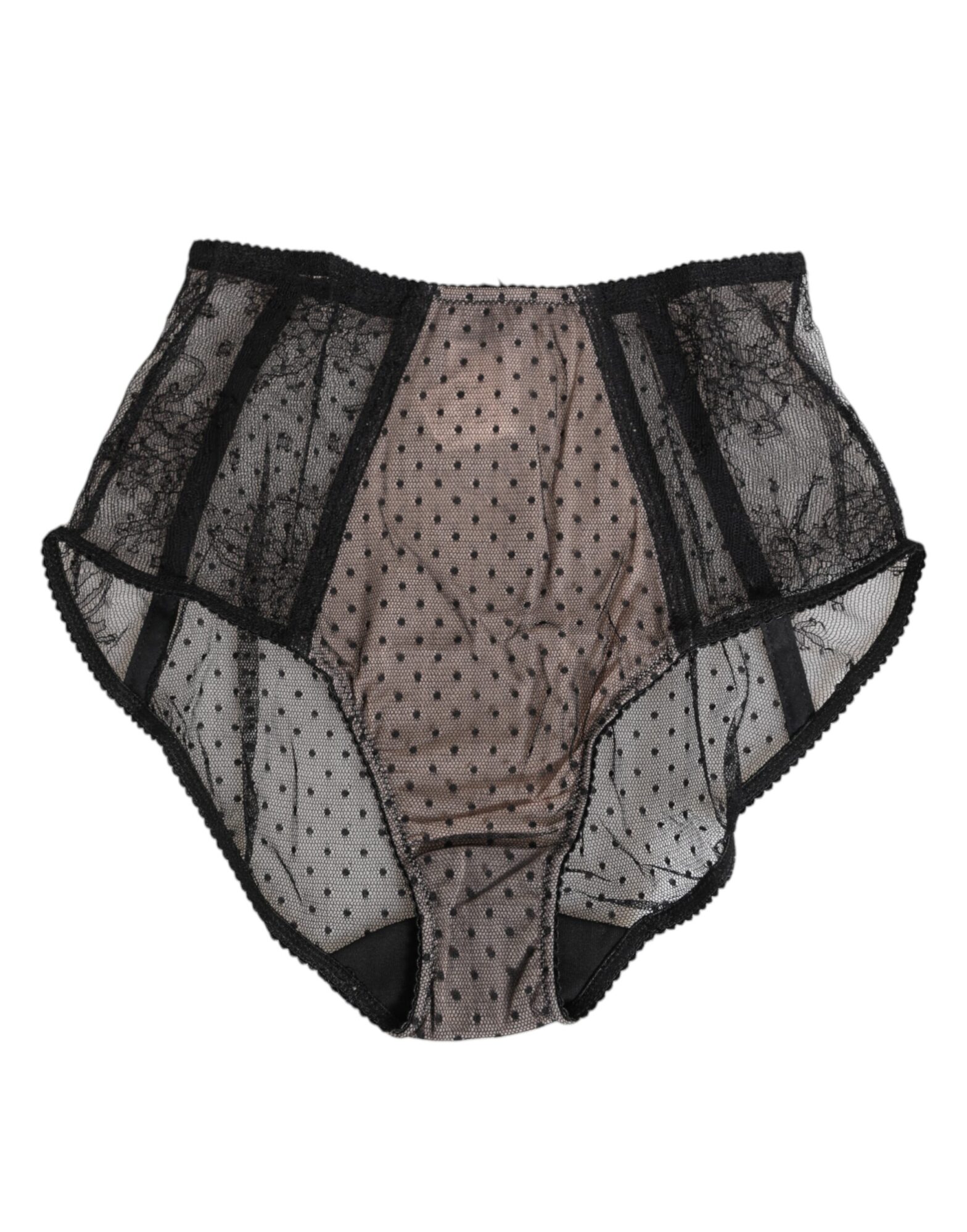Dolce & Gabbana - Black Sheer Polka Dot Lace High Waist Underwear