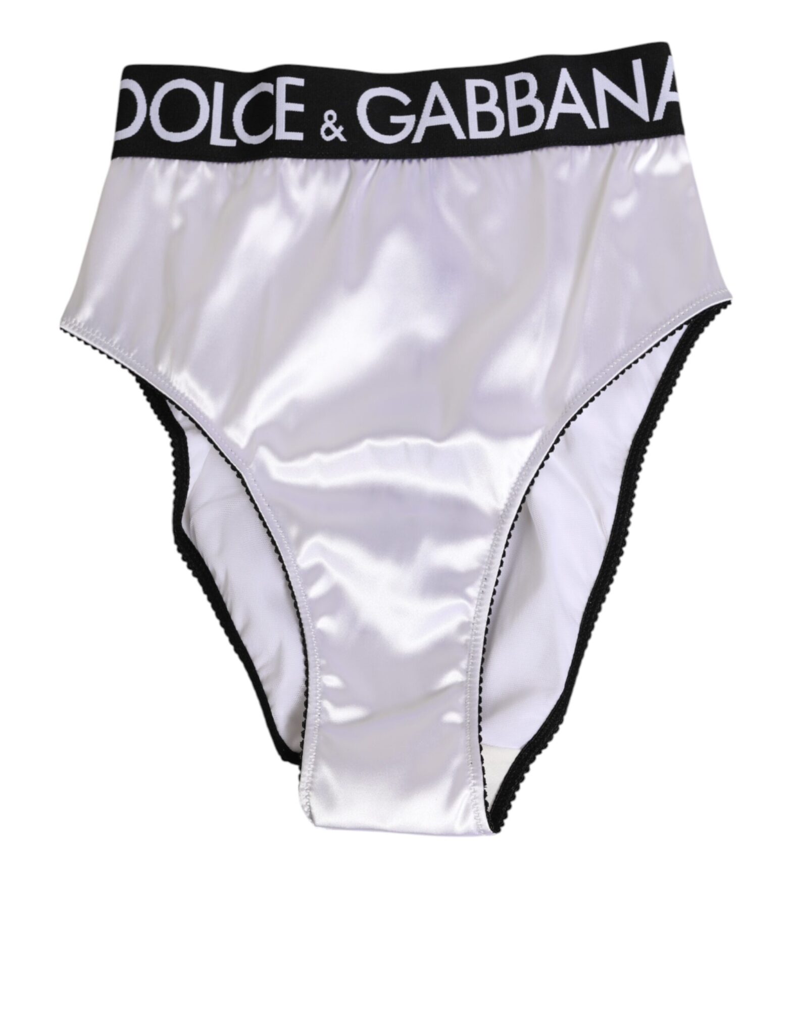 Dolce & Gabbana - White Satin High-Waist Black Logo Women Underwear