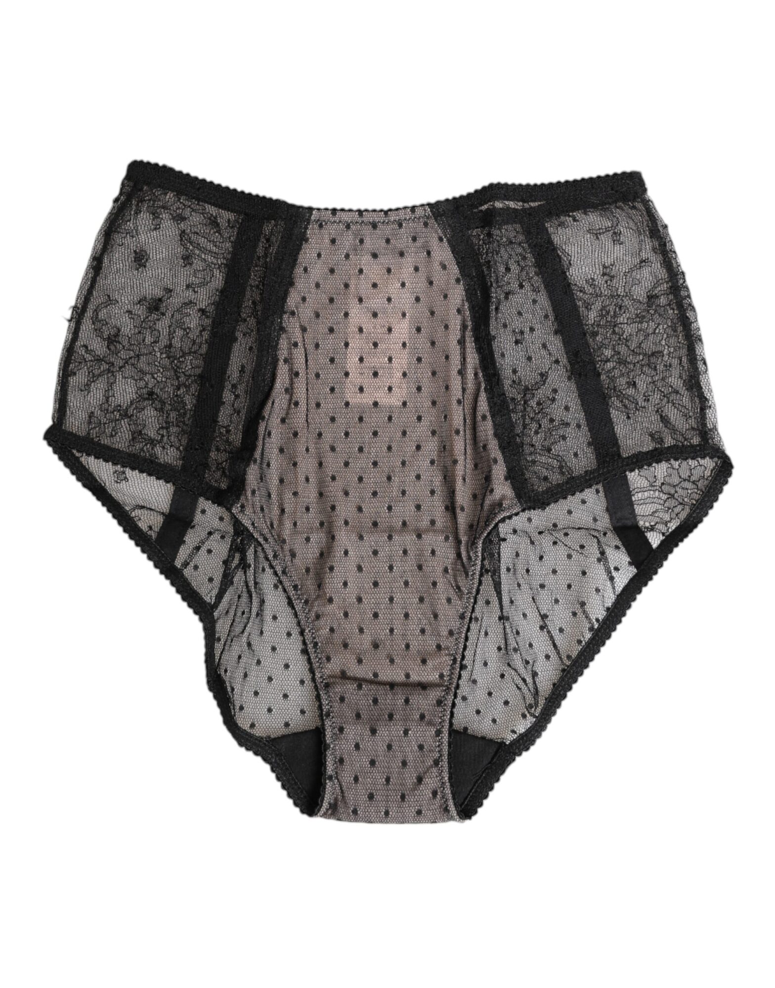 Dolce & Gabbana - Black Sheer Polka Dot Lace High Waist Underwear