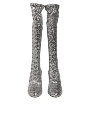 Shoes Silver Sequins Glitter High Heel Boot Shoes