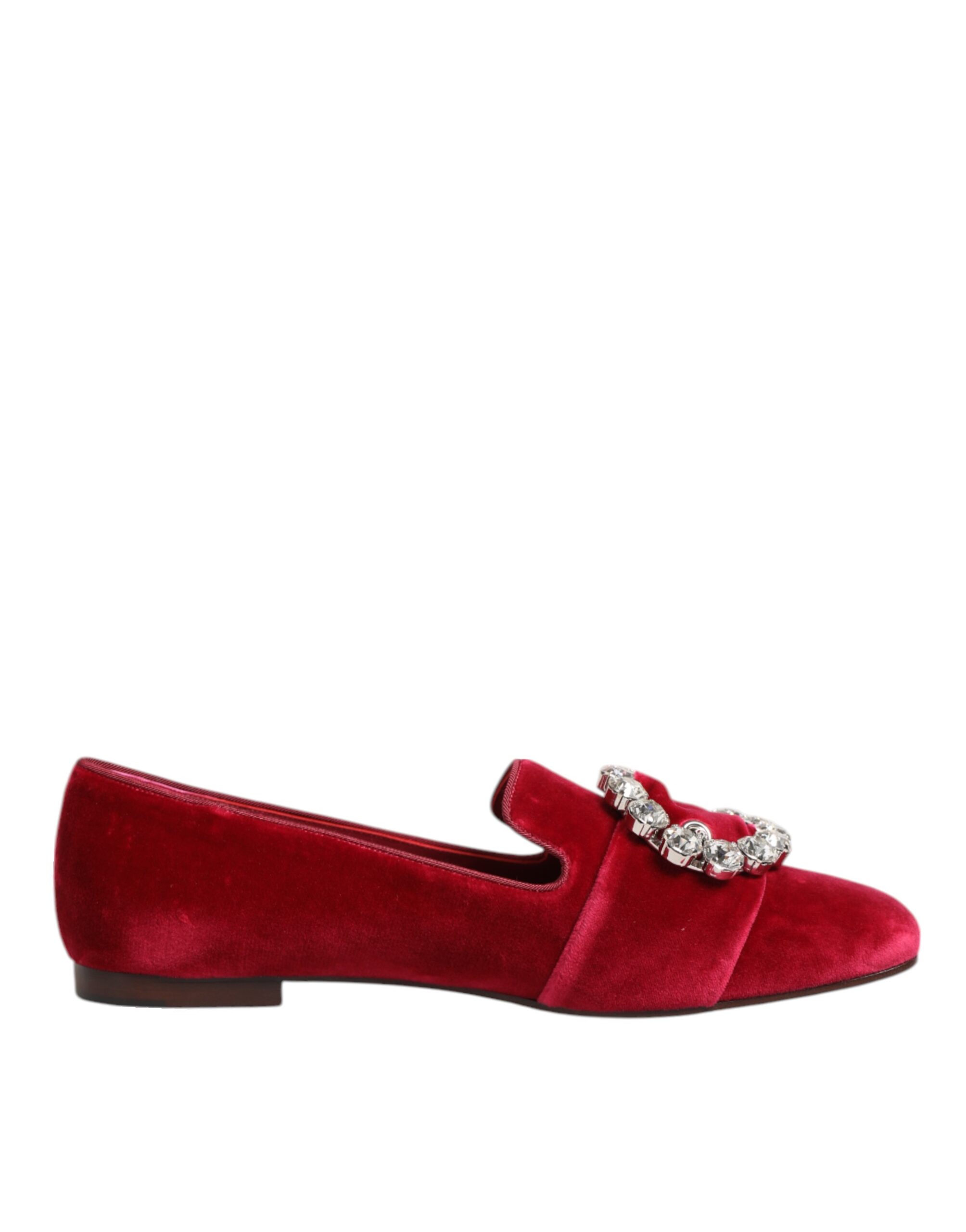 Dolce & Gabbana - Red Velvet Crystal Buckle Loafers Flats Shoes