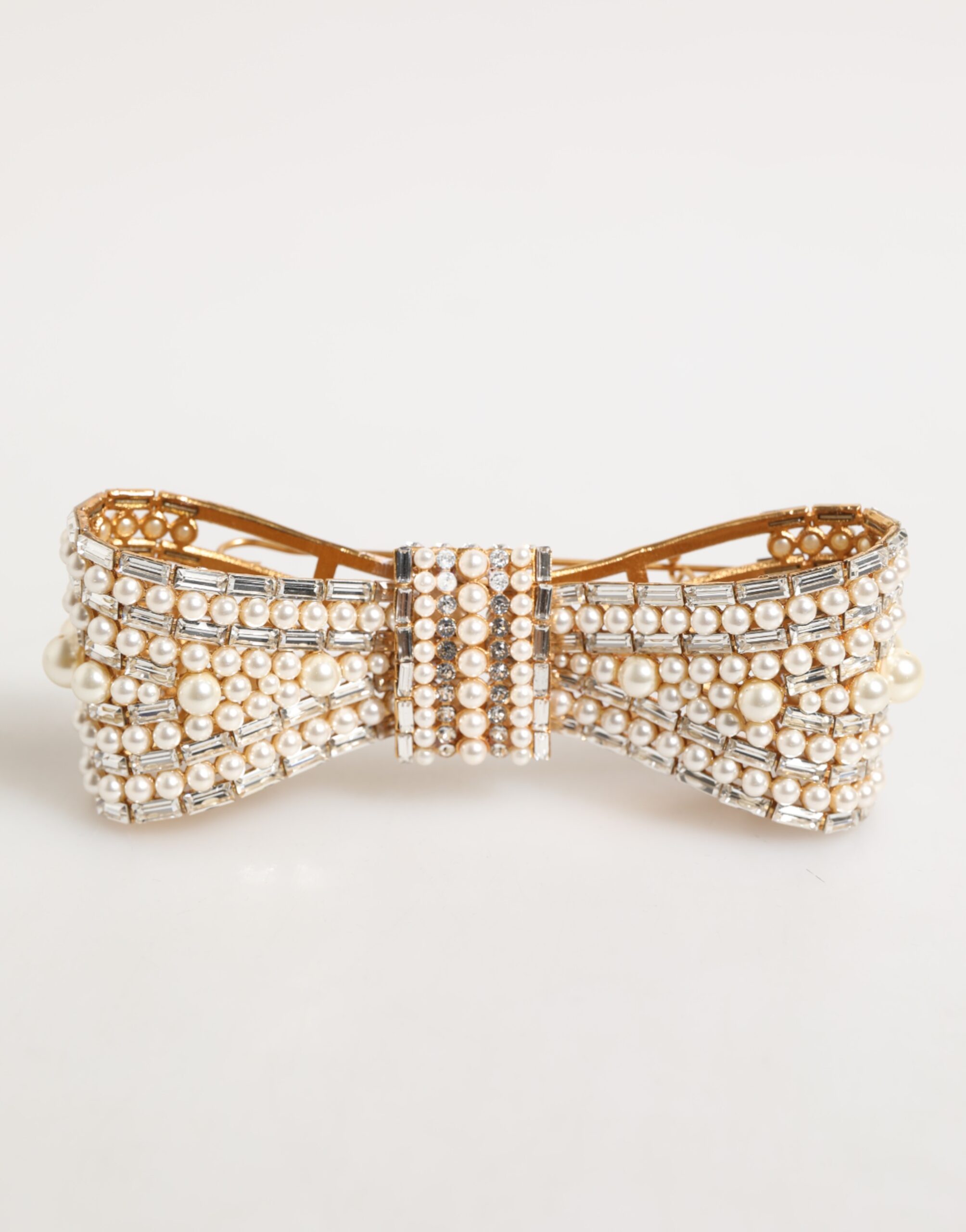 Dolce & Gabbana - Gold Brass Glas Crystal Faux Pearl Embellished Brooch